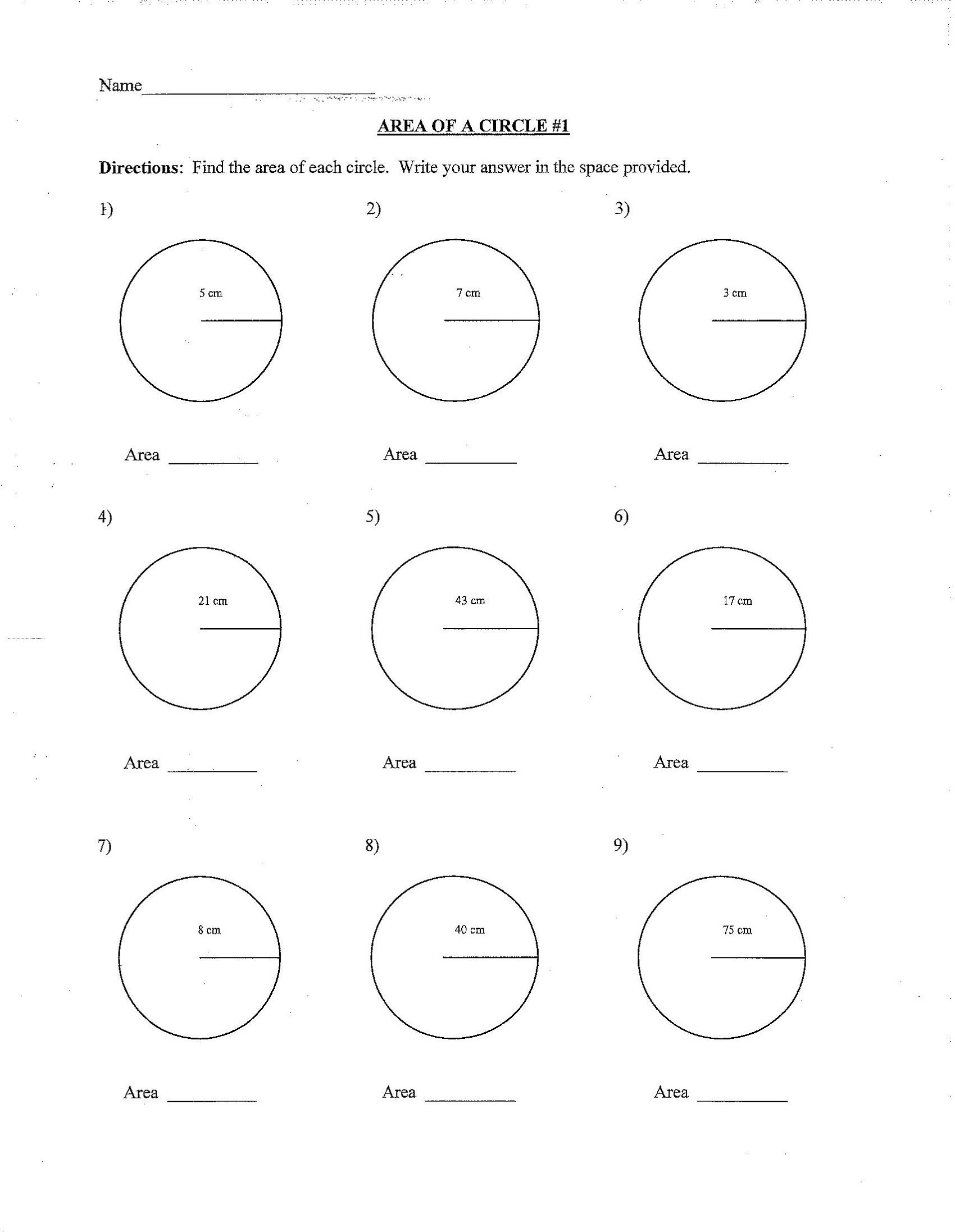 Free Worksheet Circle Radius Printable