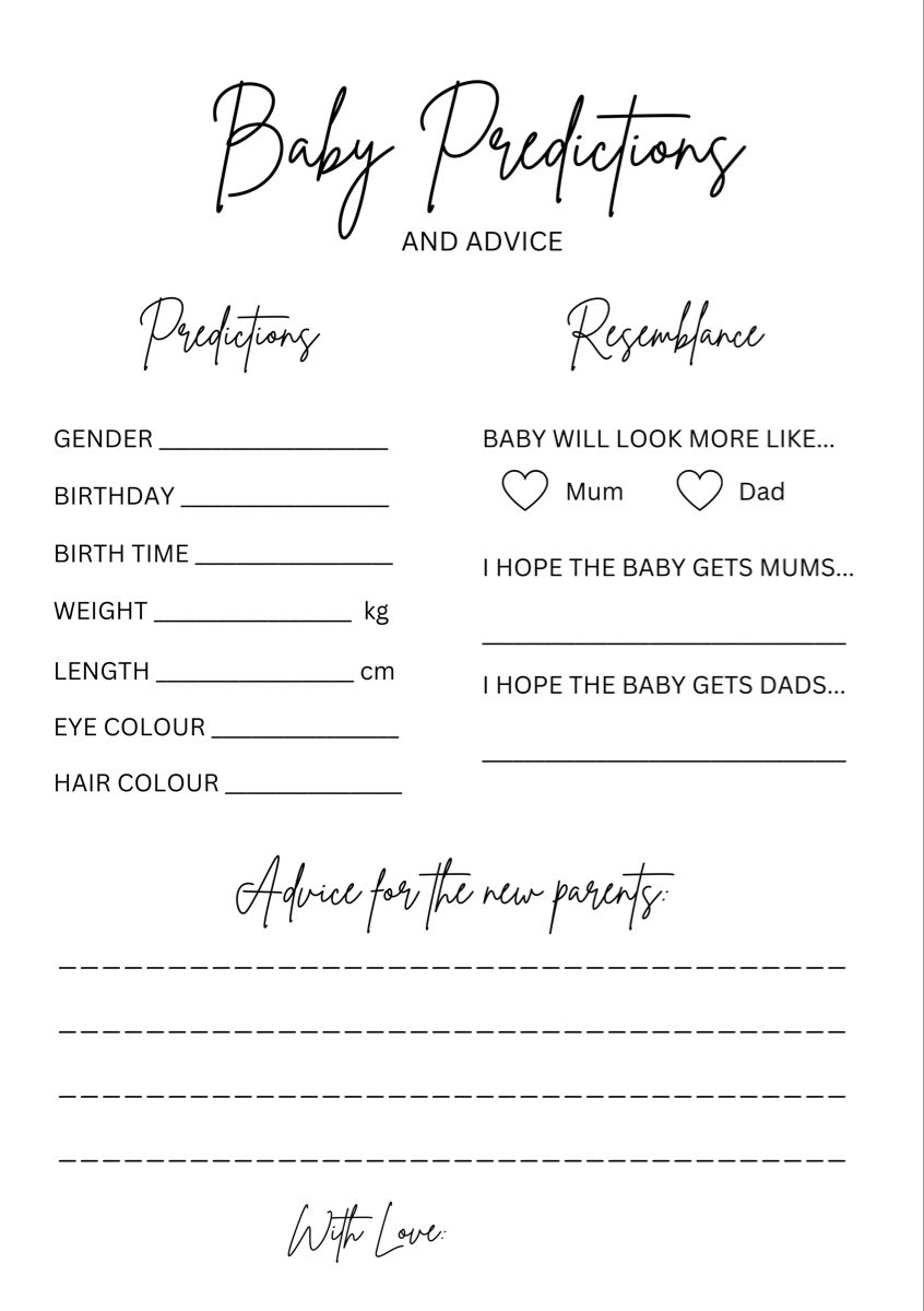 Baby Prediction Card Baby Shower Game Baby Predictions And Etsy Australia Baby Shower Advice Baby Prediction Baby Shower Gender Reveal