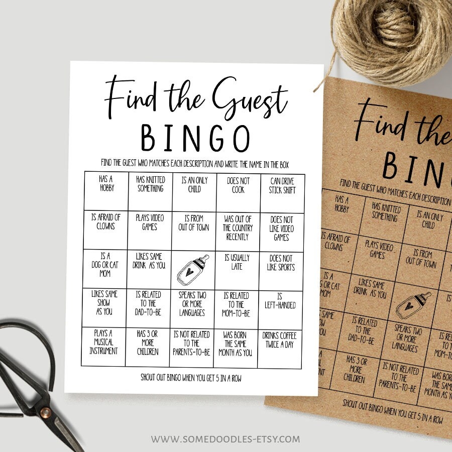 Baby Shower Games Printable Find The Guest Bingo Game PDF G910 Etsy