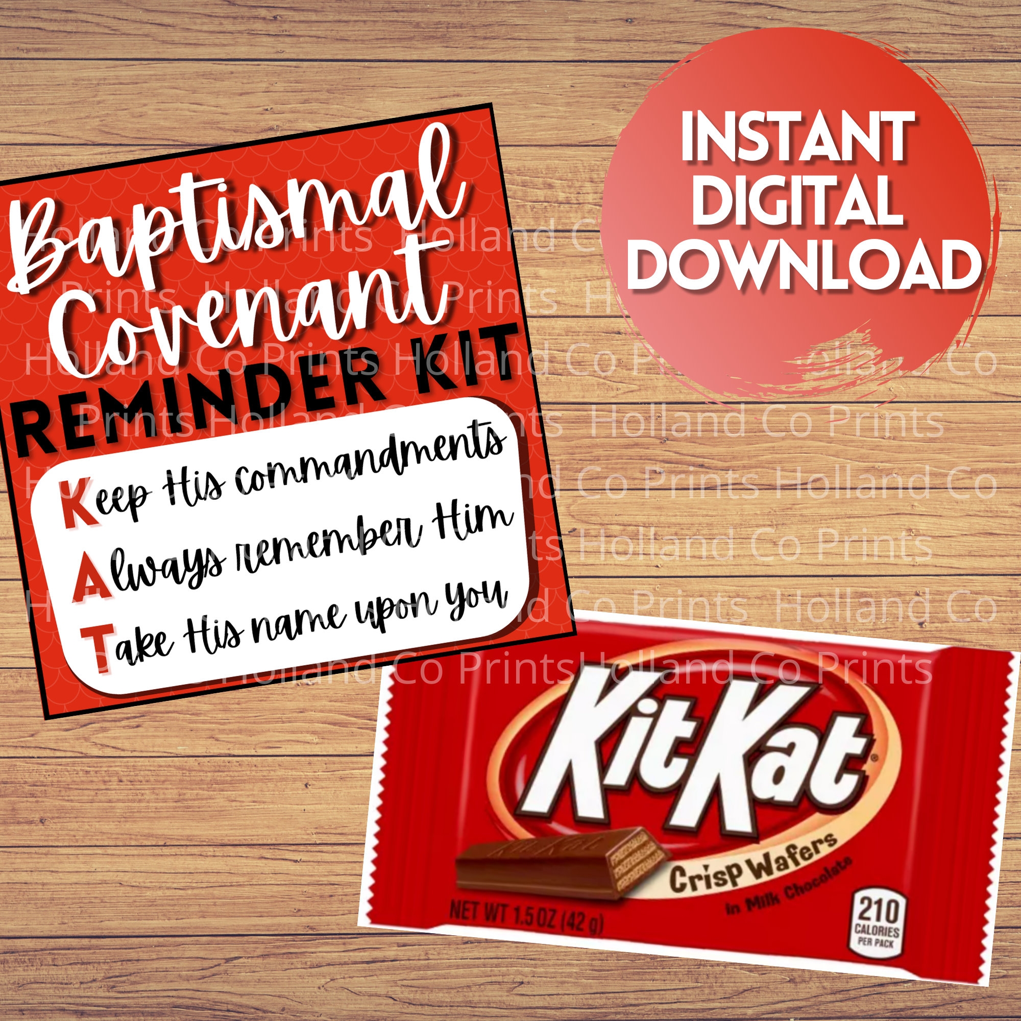 Baptism Covenant Reminder Kit Kat Printable Primary Baptism Gift Handout Tag Great To Be 8 Etsy