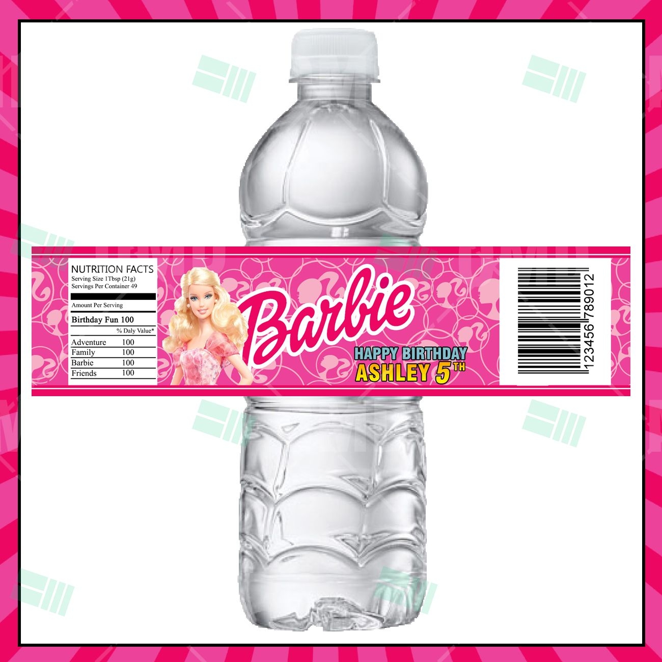 Barbie Cartoon Party Bottle Labels Barbie Birthday Party Barbie Theme Party Barbie Birthday