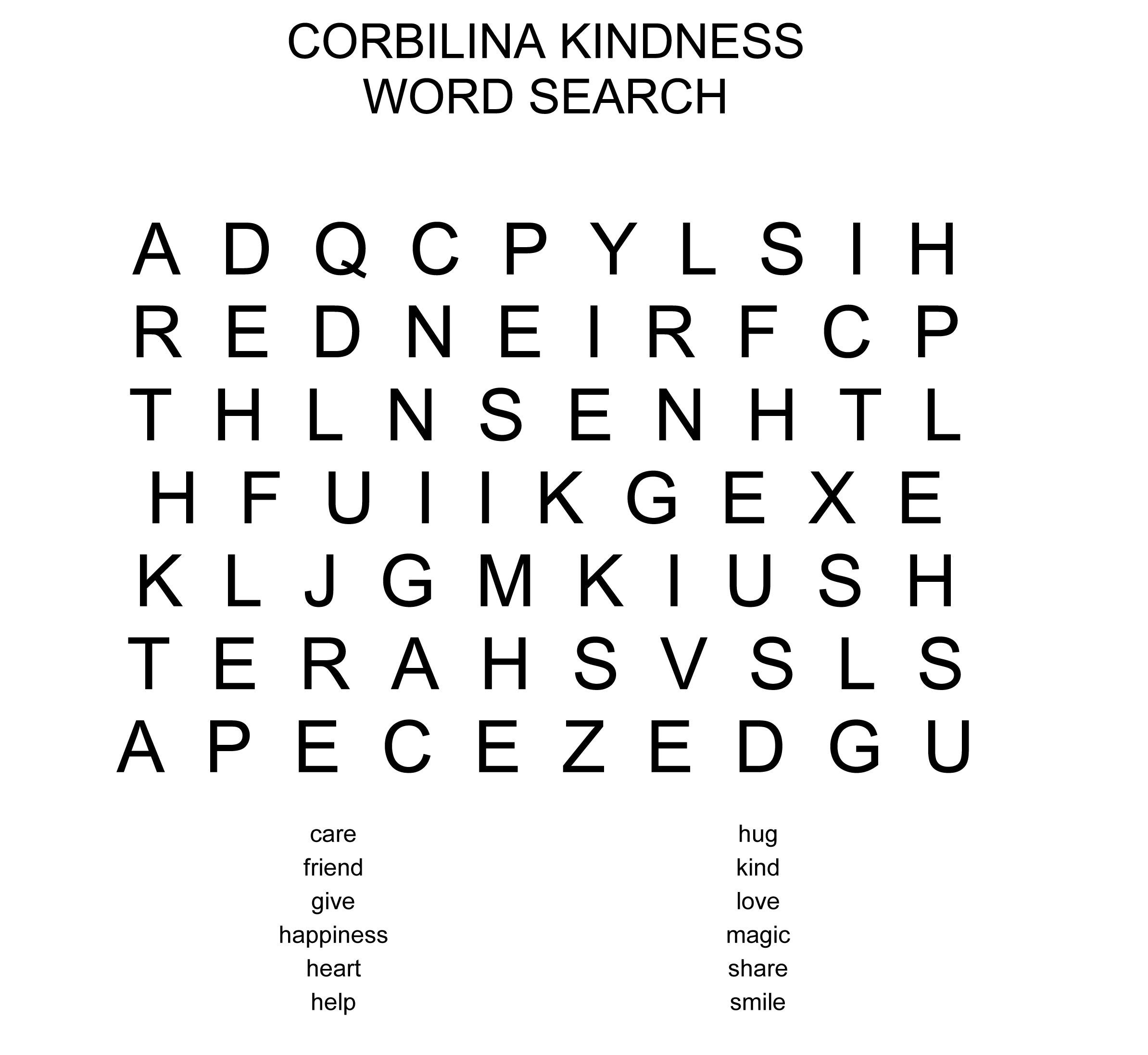 Basic Kindness Word Search Words Kindness Helpful