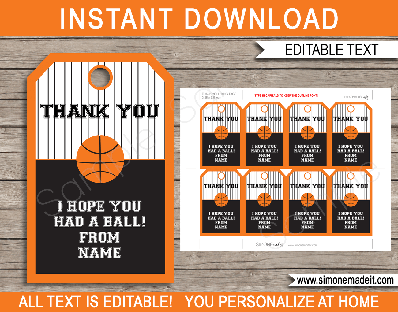 Basketball Party Favor Tags Template Thank You Tags