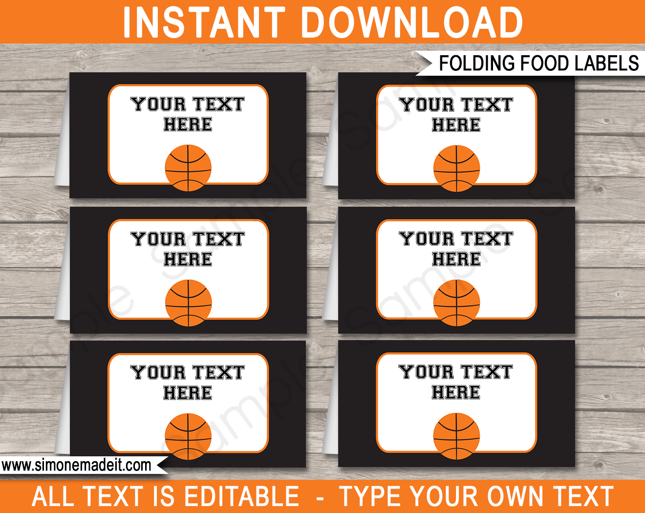Basketball Party Food Labels Template Place Cards Party Decorations