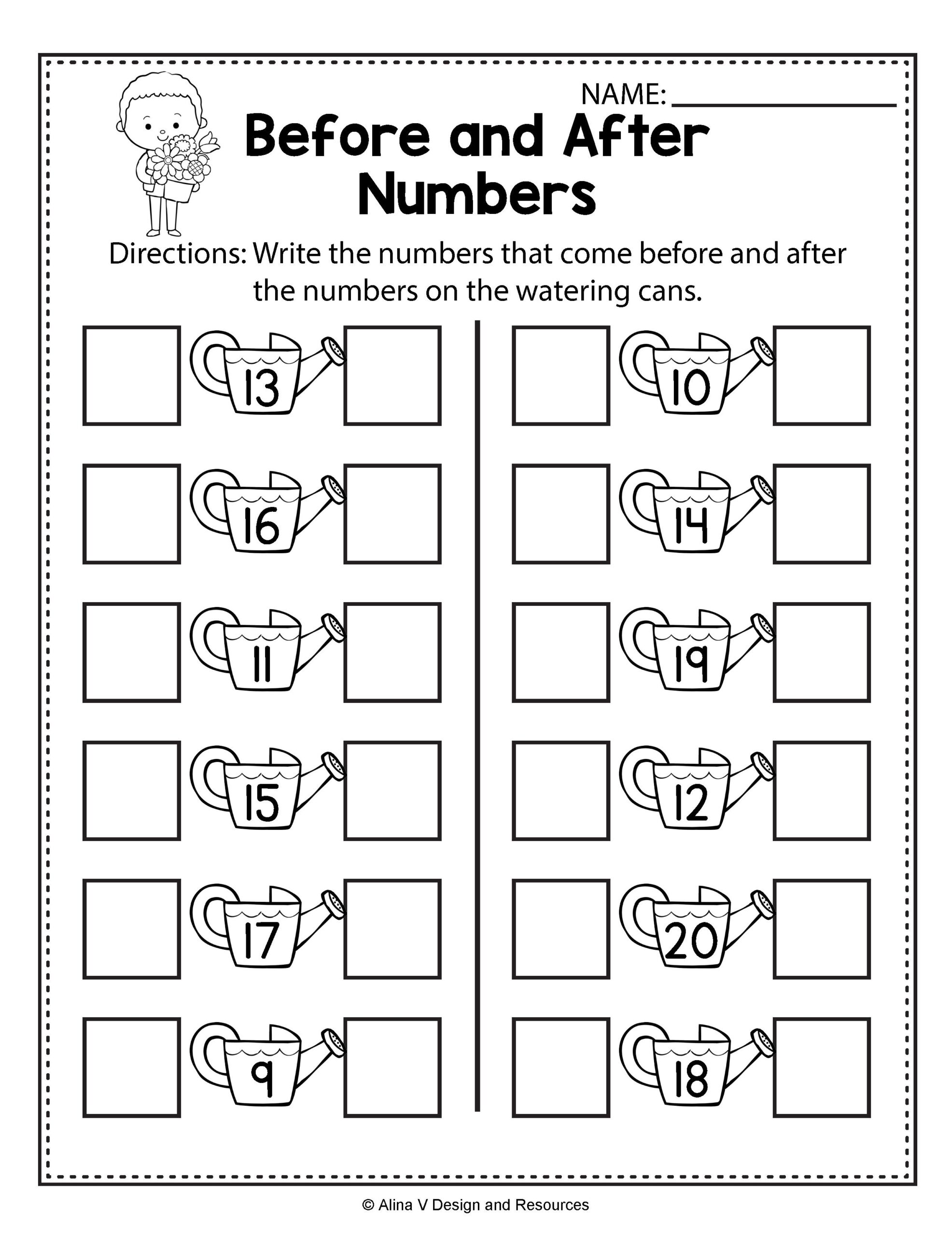 Before And After Numbers Spring Math Worksheets And Activities For Prescho Spring Math Worksheets Free Printable Math Worksheets Kindergarten Math Worksheets
