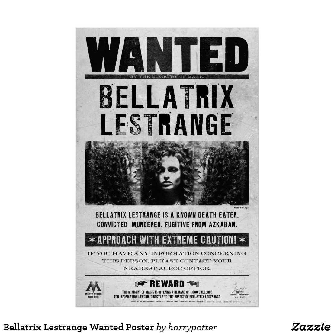 Bellatrix Lestrange Wanted Poster Zazzle Harry Potter Poster Harry Potter Printables Bellatrix Lestrange