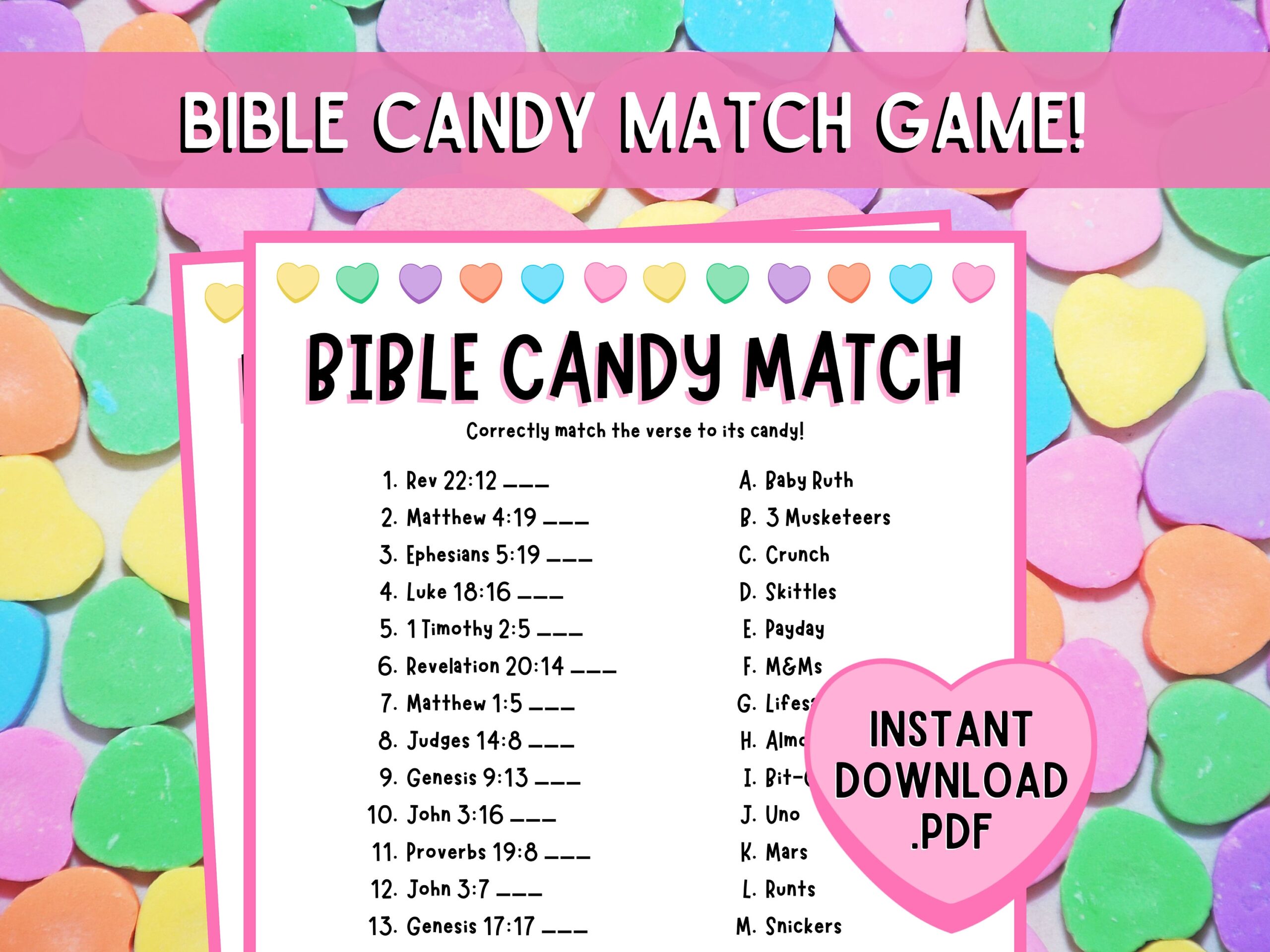 Bible Candy Match Game Bible Match Party Game Valentine Bible Games For Kids Adults Fun Church Valentine Party Games Church Games Etsy