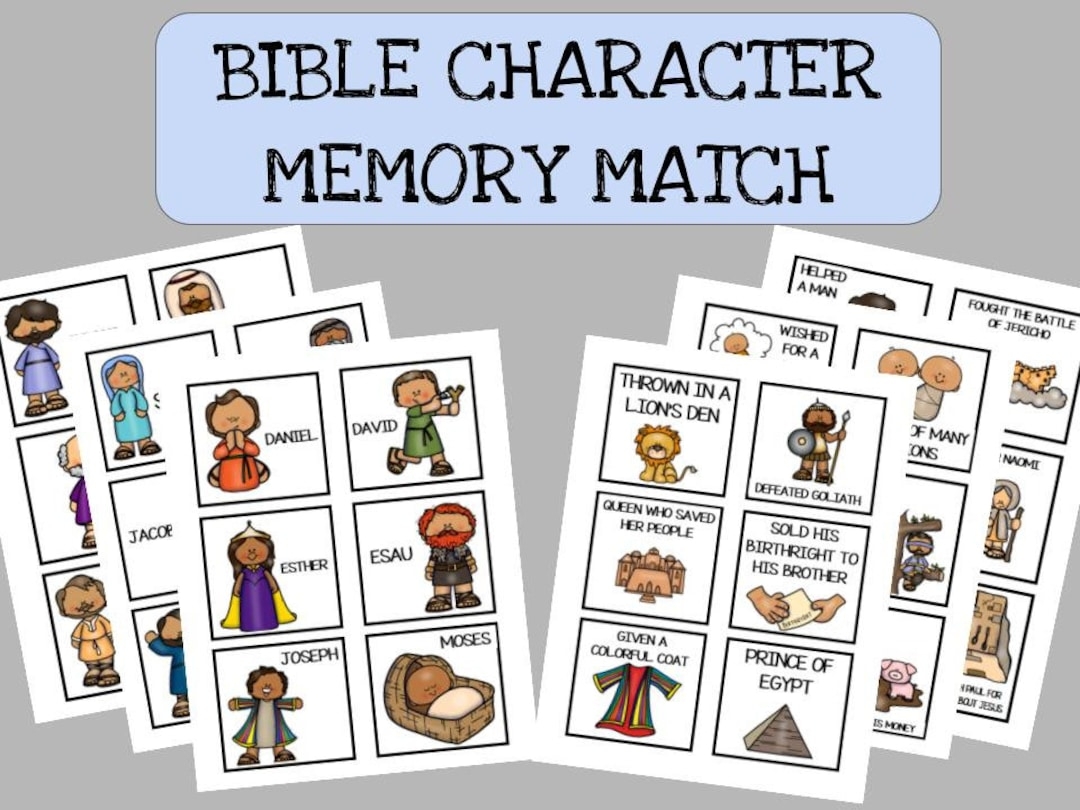 Bible Character Memory Match Game Match Bible Characters With Their Stories Etsy