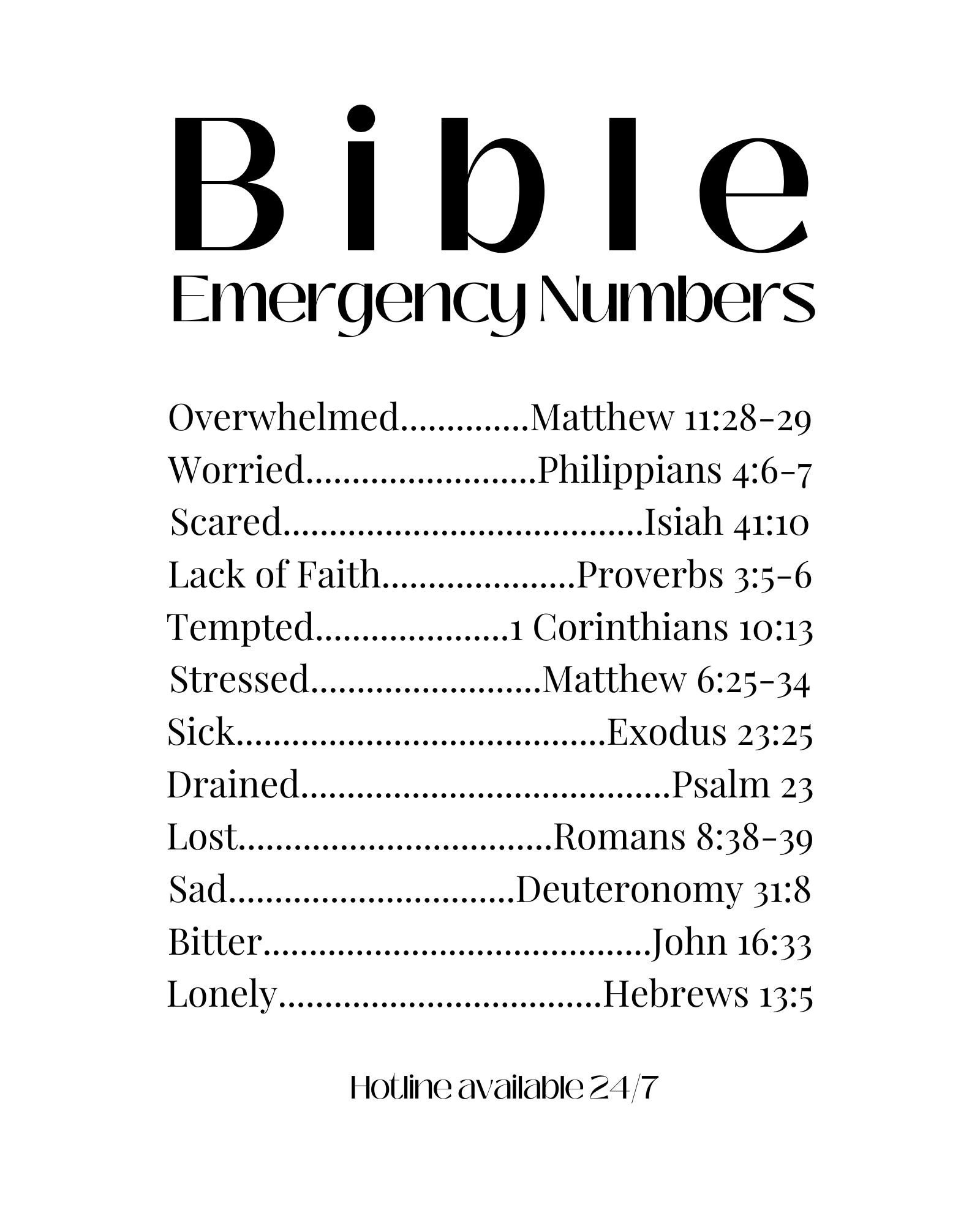Bible Emergency Numbers PDF Christian Wall Print Bible Wall Print PNG Digital Scripture Printables Christian Digital Download Etsy