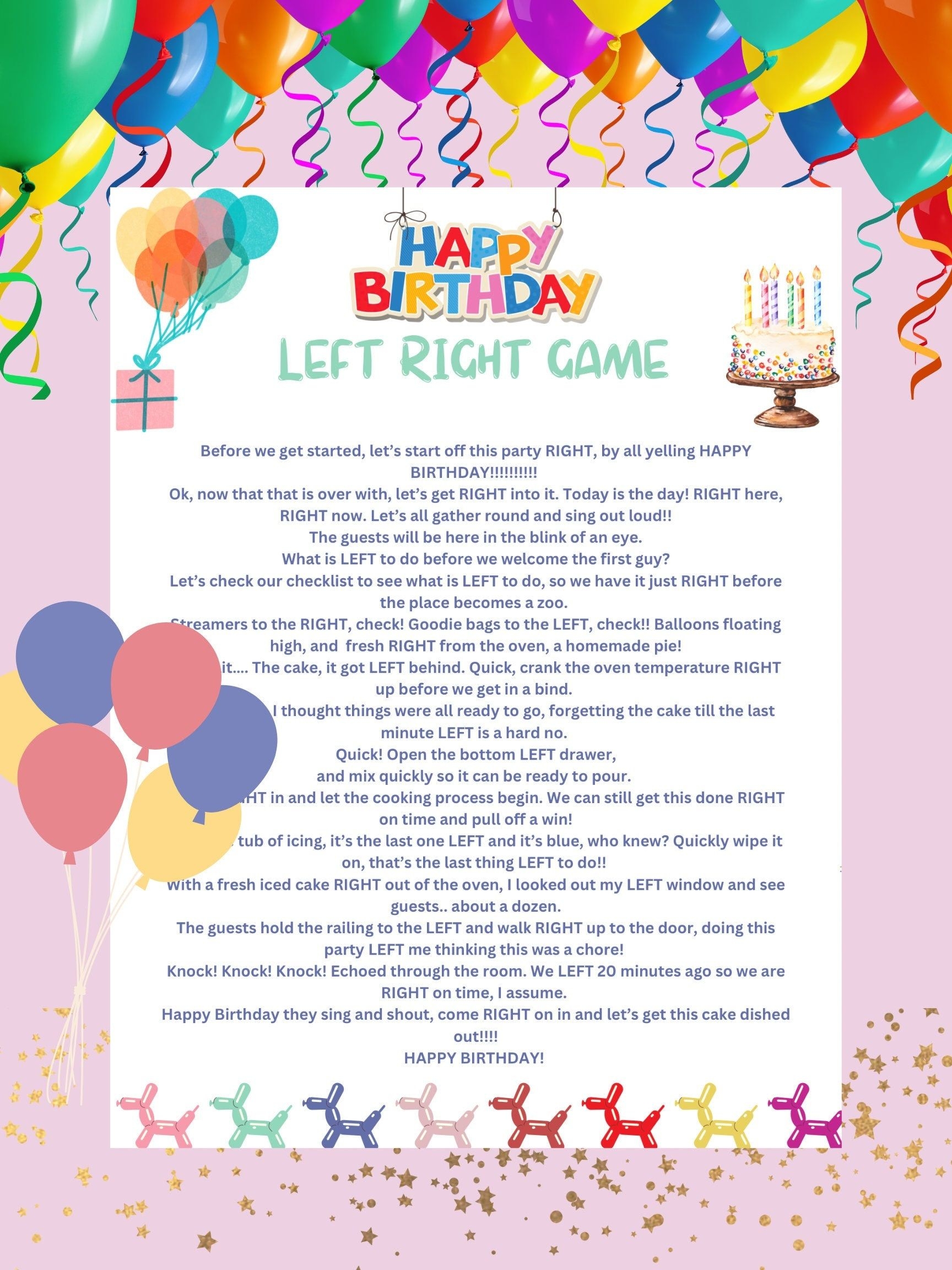 Birthday Left Right Game Birthday Pass The Prize Right Left Game Party Pass Game Happy Birthday Game Groups Adults Kids Printable Etsy Canada Happy Birthday Games Birthday Games Birthday Party Games
