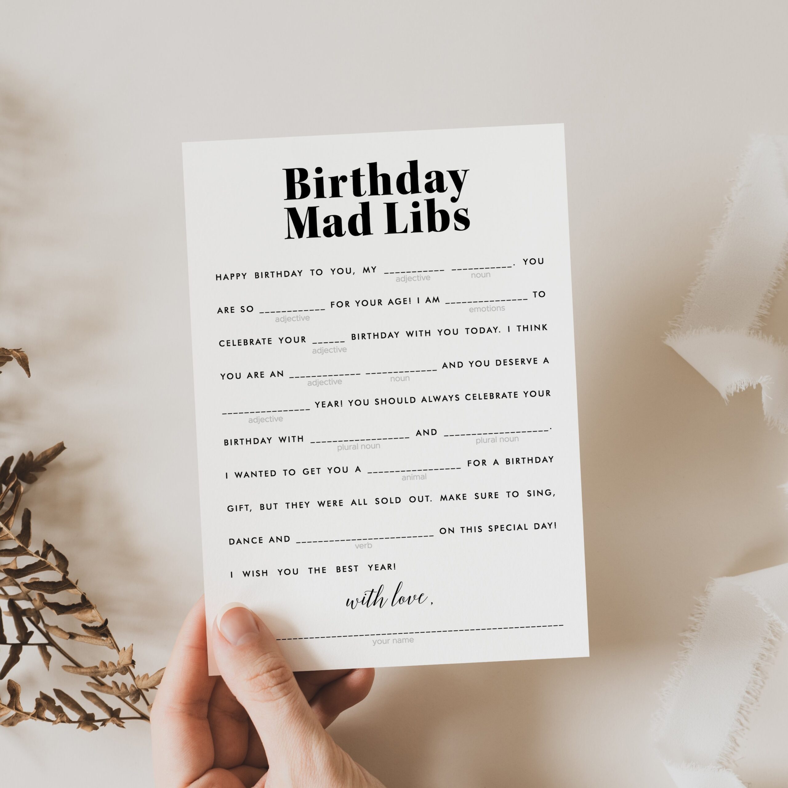 Birthday Mad Libs Printable Modern Birthday Party Games Gender Neutral Bday Bash Activities For Adults Teen Birthday Advice And Wishes MV2 Etsy