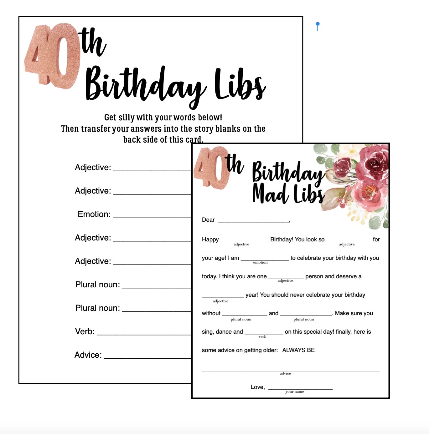Birthday Party Activities Mad Libs instant Download Birthday Party Ideas Birthday DIY Birthday Libs Etsy