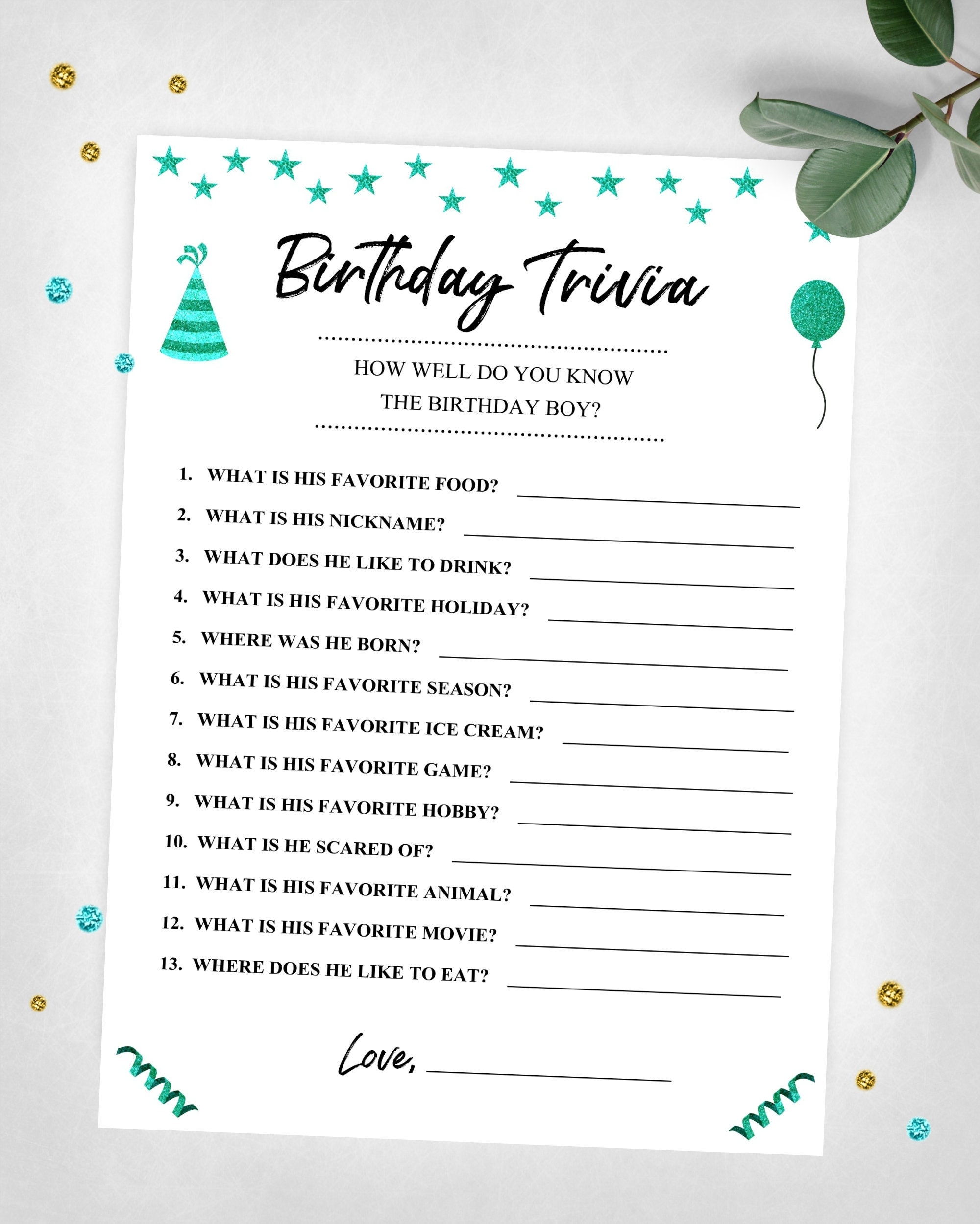 Birthday Trivia How Well Do You Know Me Party Game Teen Tween Boy Birthday Game Instant Digital Download Printable Game Keepsake Etsy