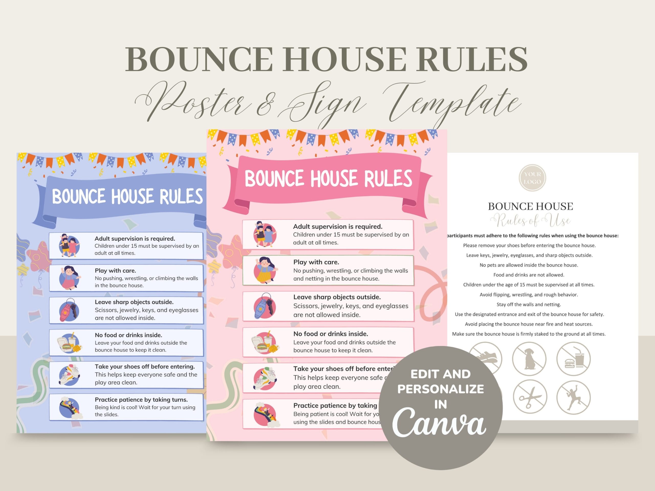Bounce House Rental Rules Poster And Sign Template Editable printable Inflatables Rules Sign Template CANVA Etsy