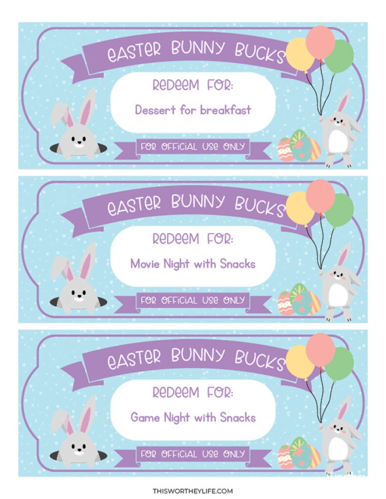 Bunny Bucks Printable Free Template