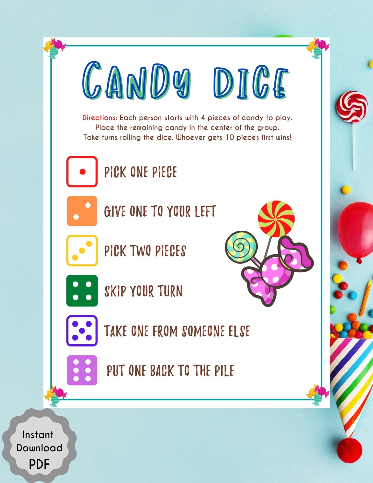 Candy Dice Game Graduation Party Family Reunion Holiday Party Game Birthday Games Party Games Sleepover Party Game Fun Activity Etsy