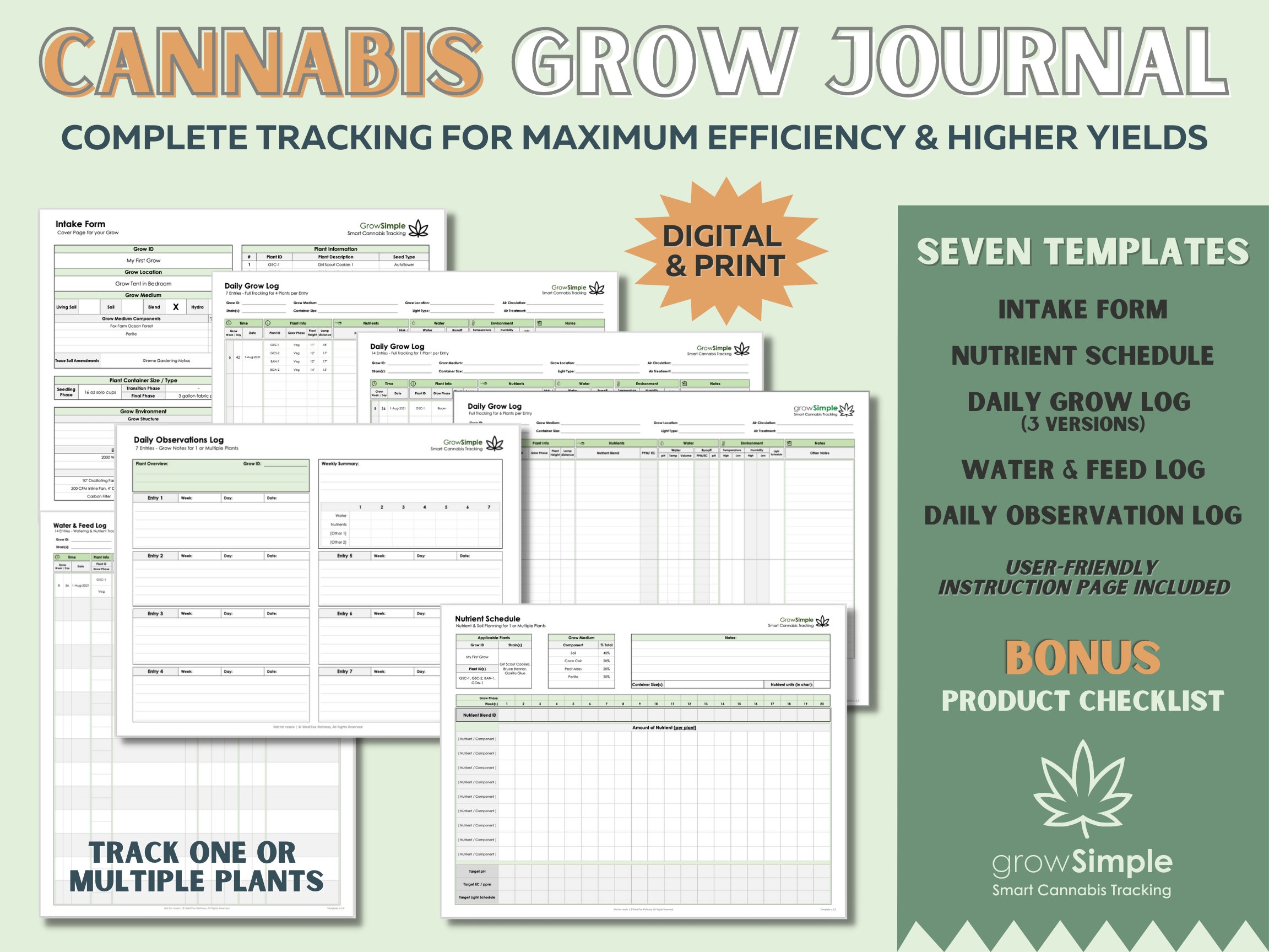 Cannabis Grow Journal Log With 7 Templates Daily Weekly Digital Download Printable Excel PDF Product Checklist Marijuana Etsy