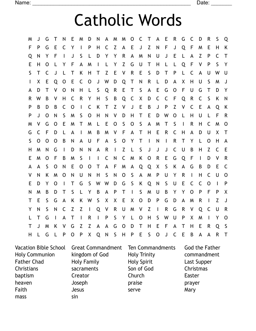 Catholic Words Word Search WordMint