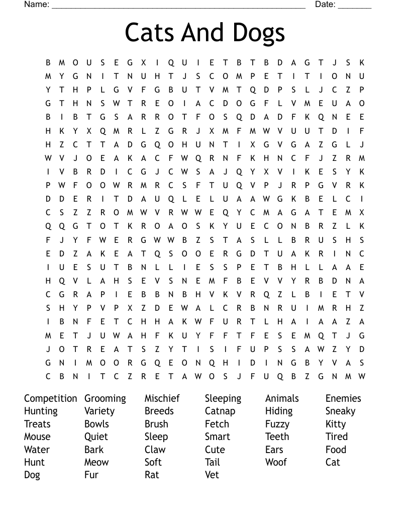 Cats And Dogs Word Search WordMint