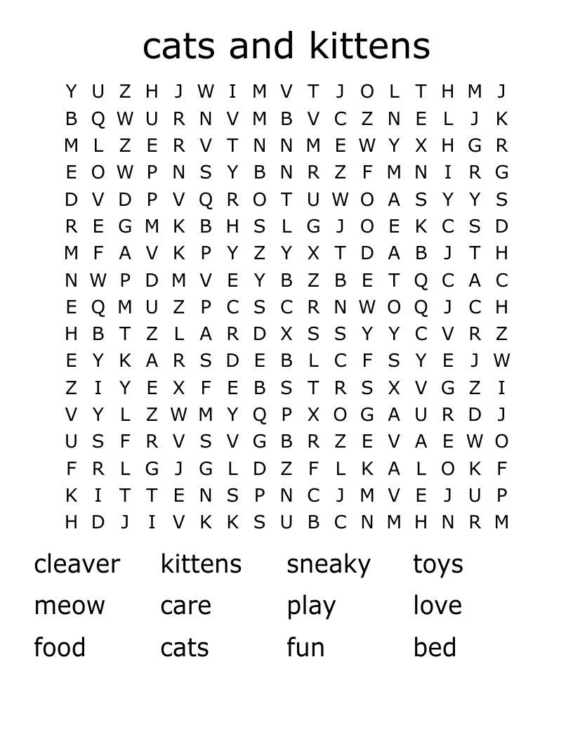 Cats And Kittens Word Search WordMint
