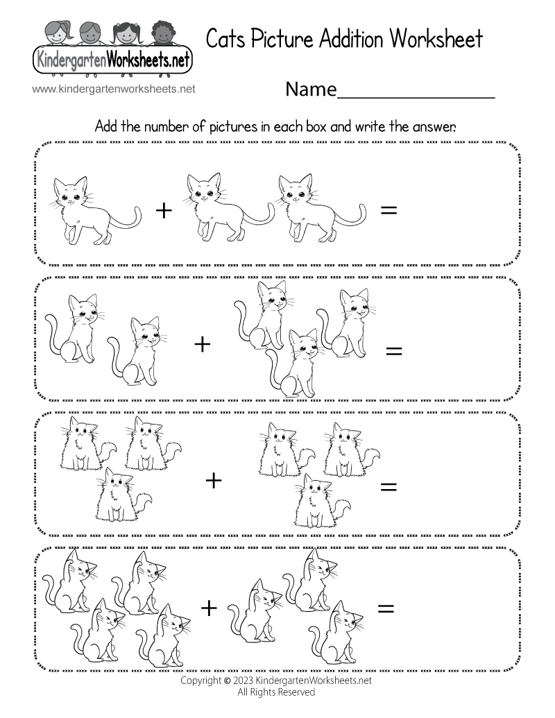 Cats Picture Addition Worksheet Free Printable Digital PDF