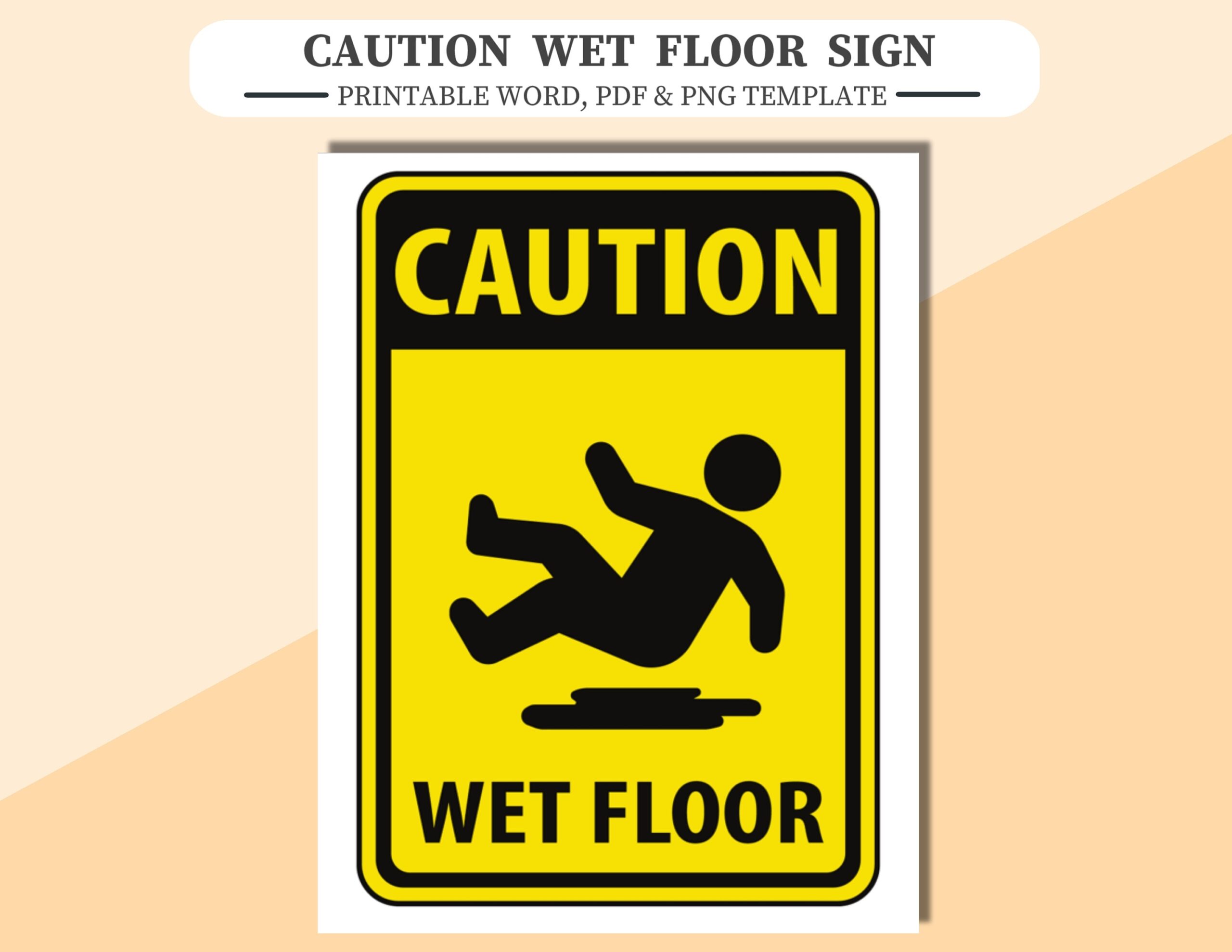Caution Wet Floor Sign Printable Word And PDF File Plus PNG Image File Caution Wet Floor Etsy