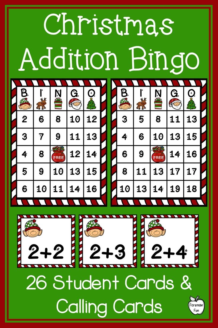 Christmas Addition Bingo Math Bingo Christmas Math Games Activities Christmas Math Games Math Fact Practice Games Math Fact Practice