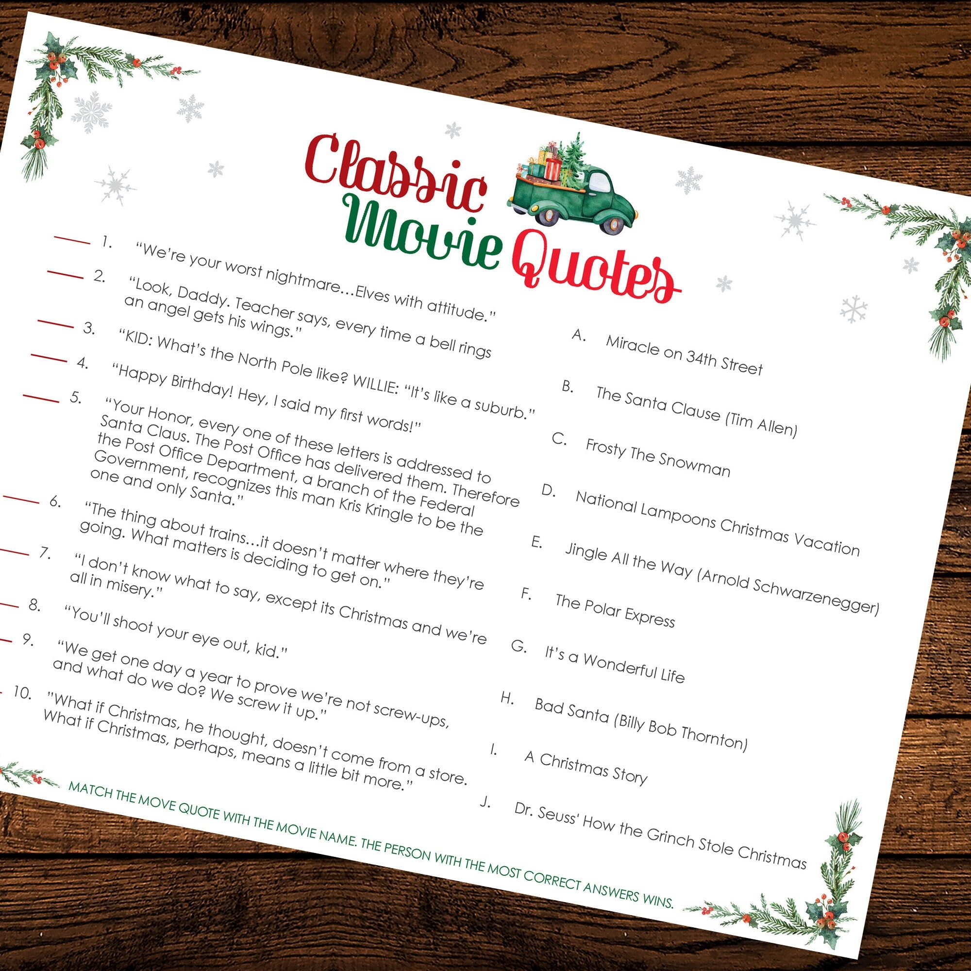 Christmas Classic Movie Quotes DOWNLOAD PRINT Etsy