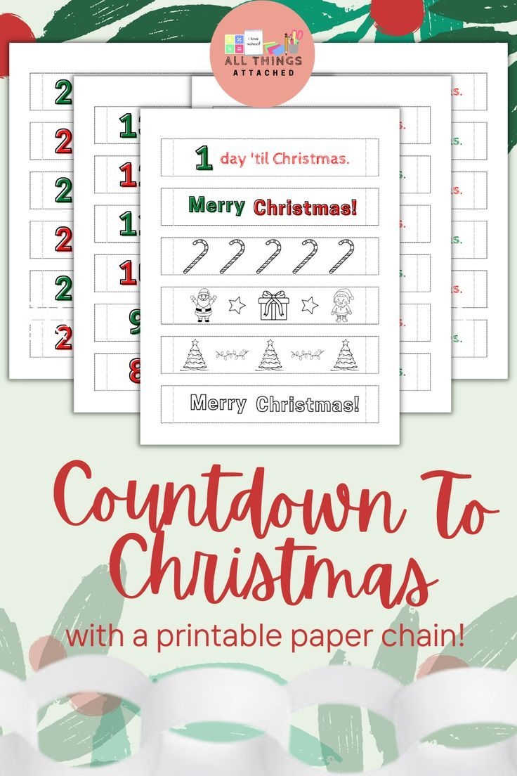 Christmas Countdown Printable Paper Chain 25 Days Til Etsy Christmas Countdown Printable Christmas Paper Chains Christmas Countdown