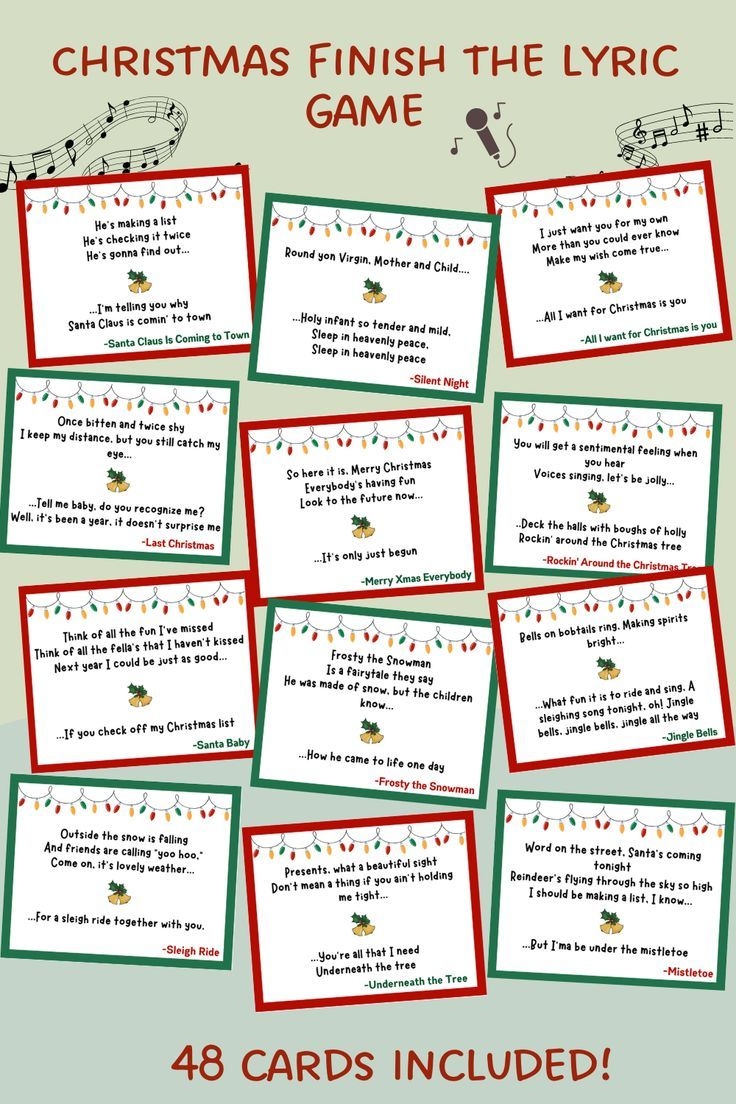 Christmas Finish The Lyric Game Printable Christmas Carol Finish The Phrase Finish The Song Xmas Party Office Party Family Dinner Party Etsy Finish The Lyrics Xmas Songs Songs