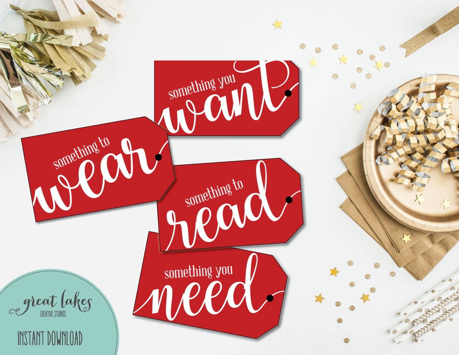 Christmas Gift Tags Something You Want Something You Need Something To Wear Something To Read Printable Holiday Tags INSTANT DOWNLOAD Etsy