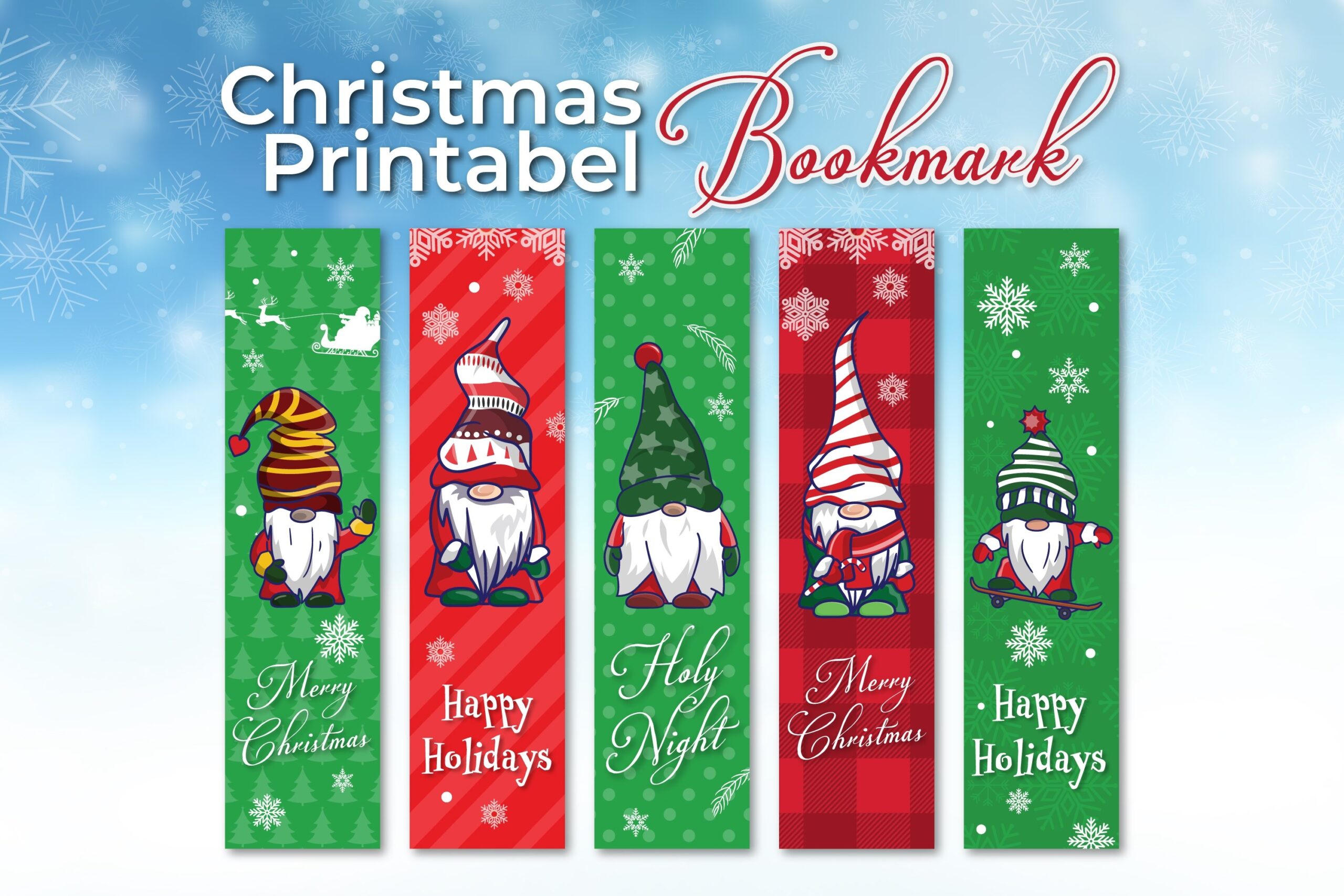 Christmas Gnome Printable Bookmark Template
