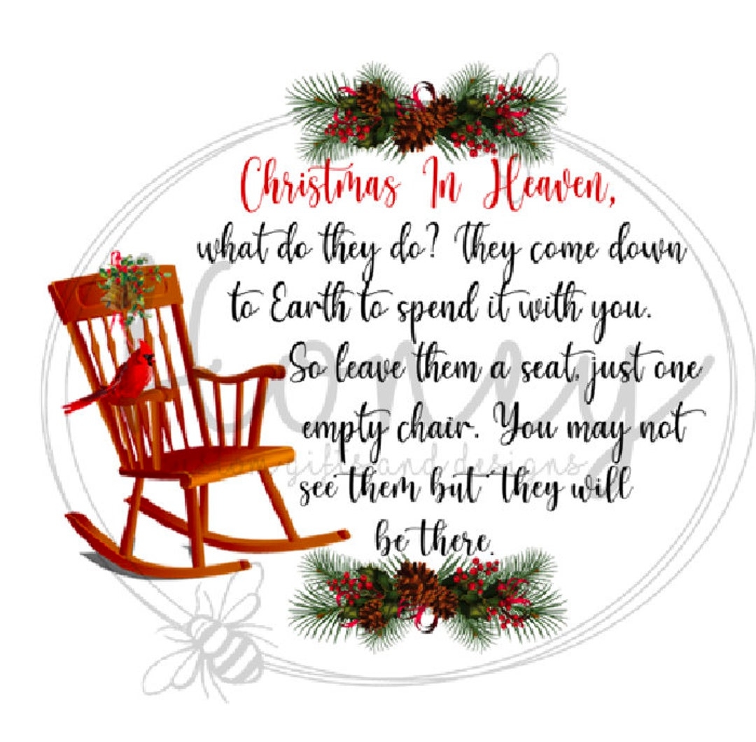 Christmas In Heaven Poem With Rocking Chair And Red Cardinal Sublimation And HTV Print And Cut PNG File Etsy