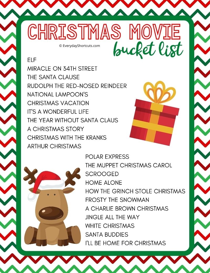 Christmas Movie Bucket List Printable Everyday Shortcuts