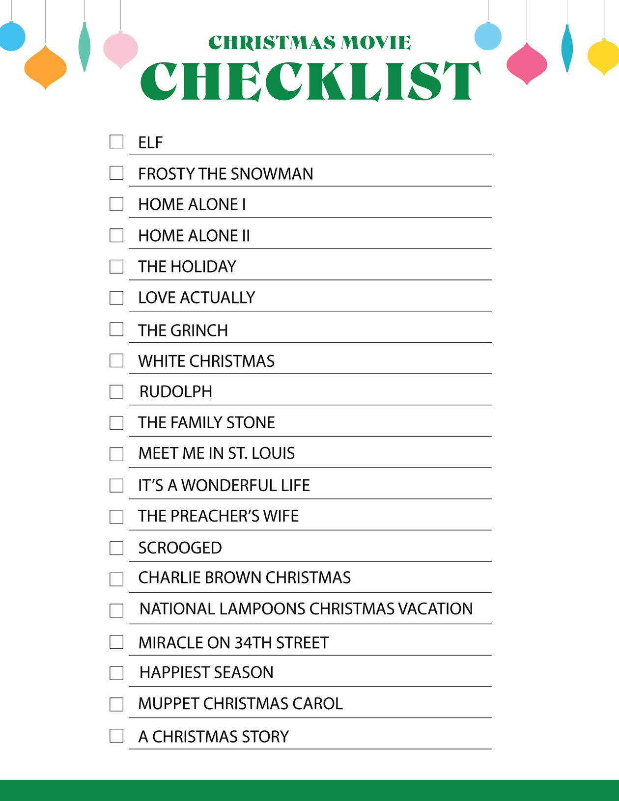Christmas Movie Checklist Printable The Crafted Life