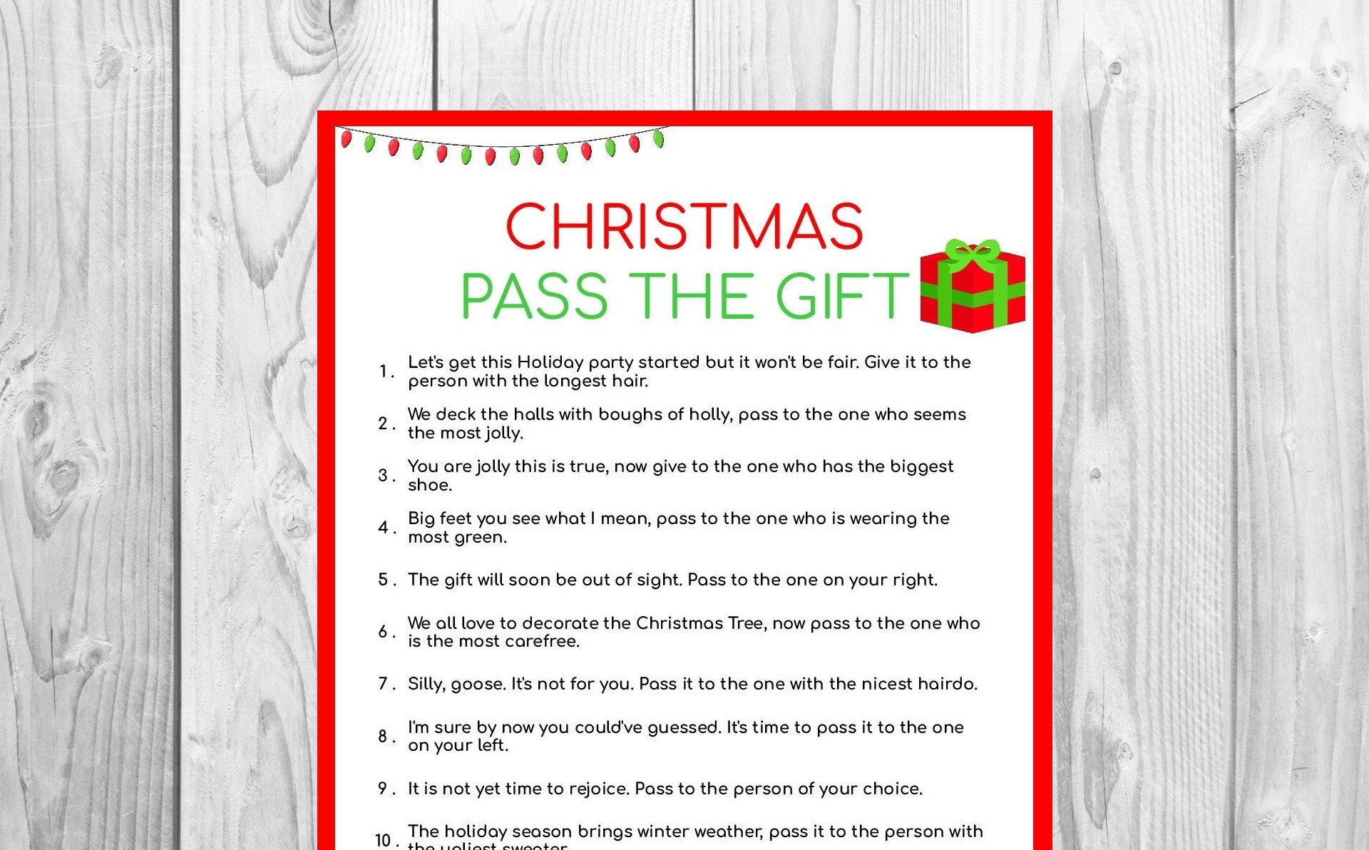 Christmas Pass The Gift Game Printable Christmas Games Family Games Printable Games Instant Download Etsy