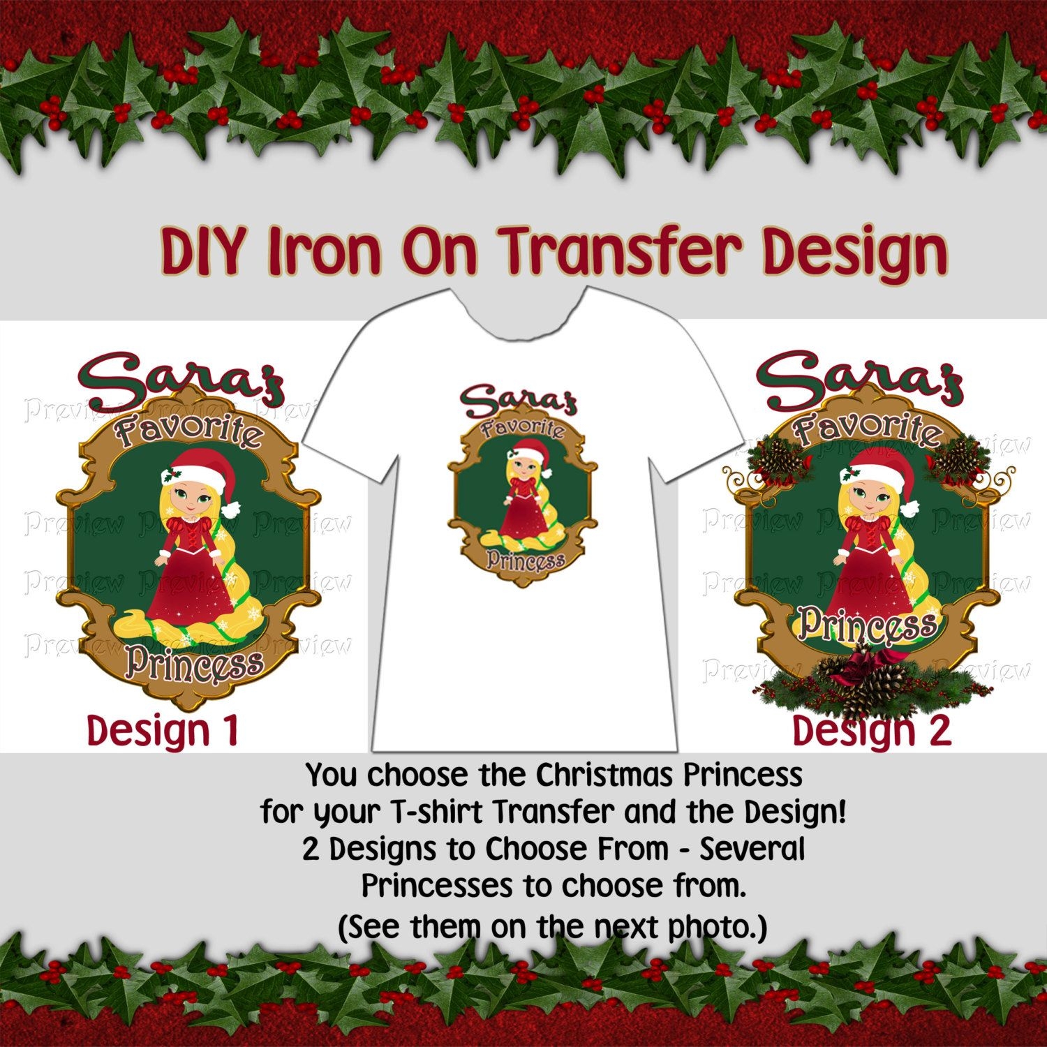 Christmas Princess Shirt Iron On DIY Personalized Transfer