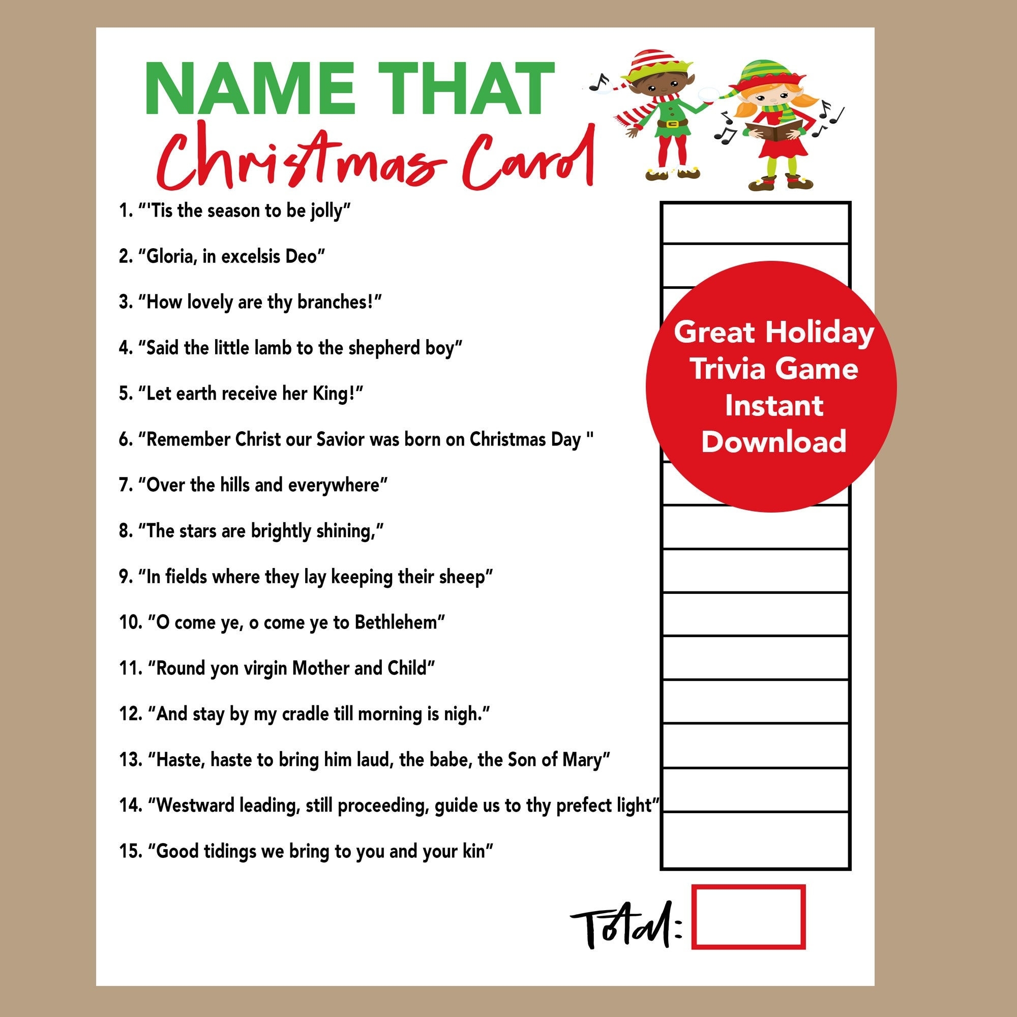 Christmas Carol Trivia Printable