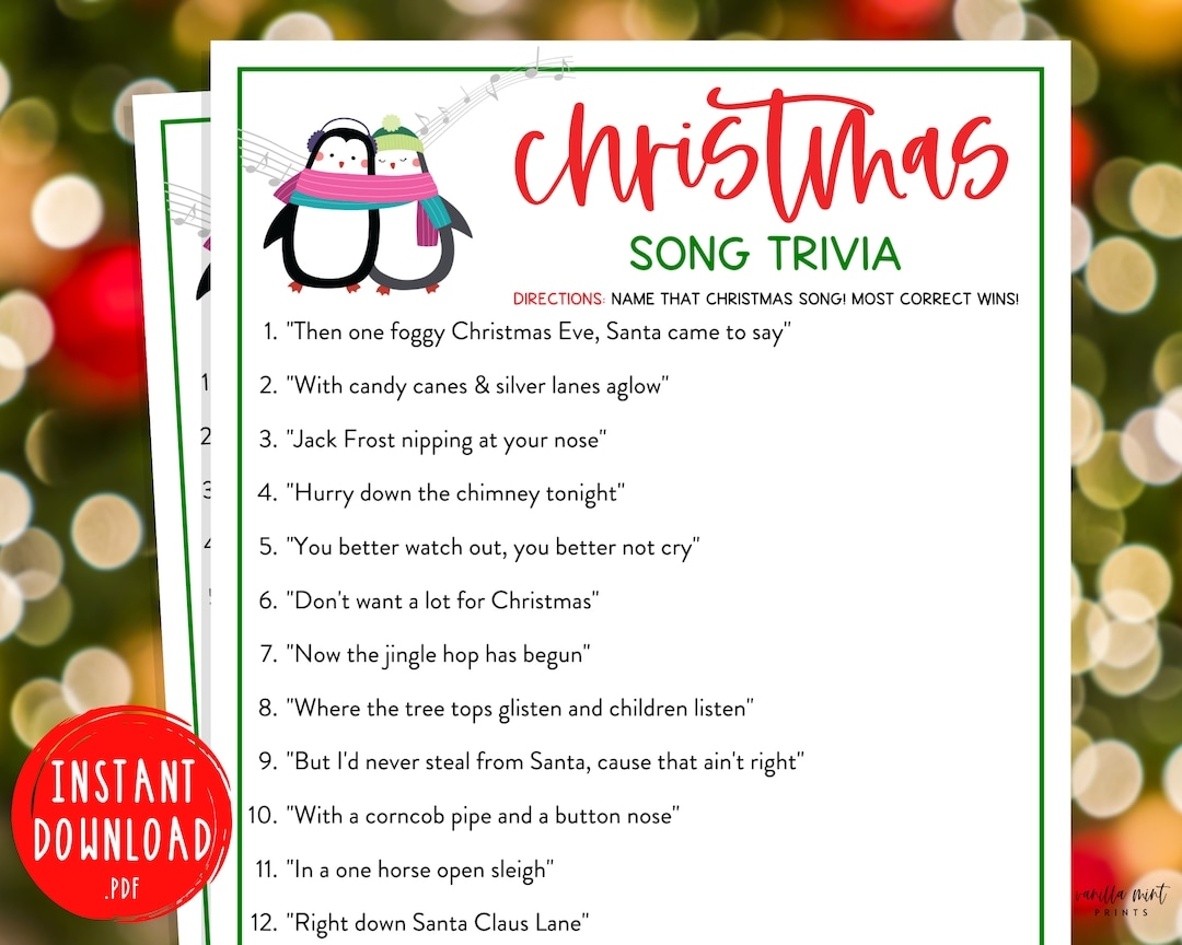 Christmas Song Trivia Game Christmas Music Trivia Printable Games Christmas Day Fun Holiday Christmas Party Games Kids Adults Etsy