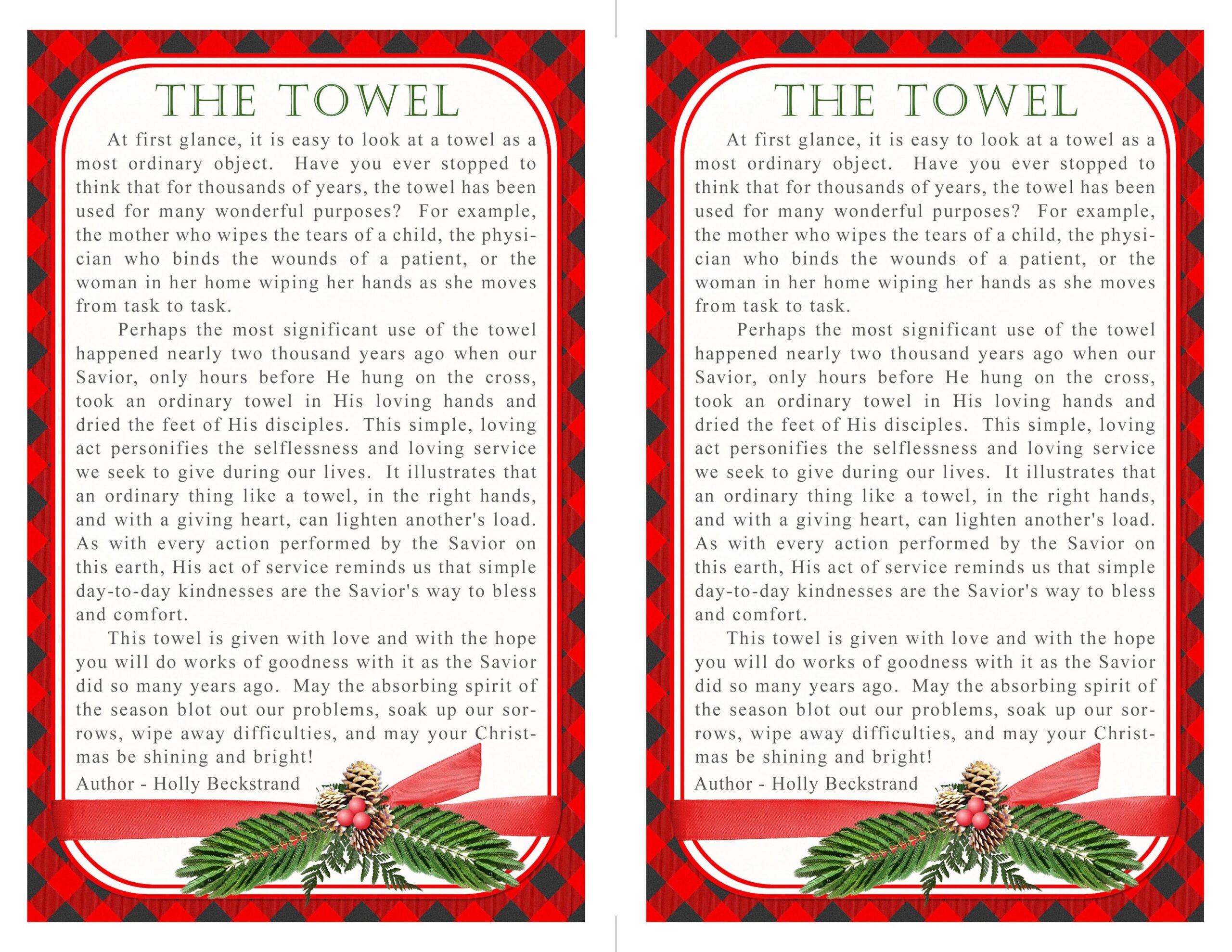 Christmas Towel Story In A Red Buffalo Plaid Design Christmas Gift Instant Download Printable Christmas Story Jesus Christ Towel Story Etsy