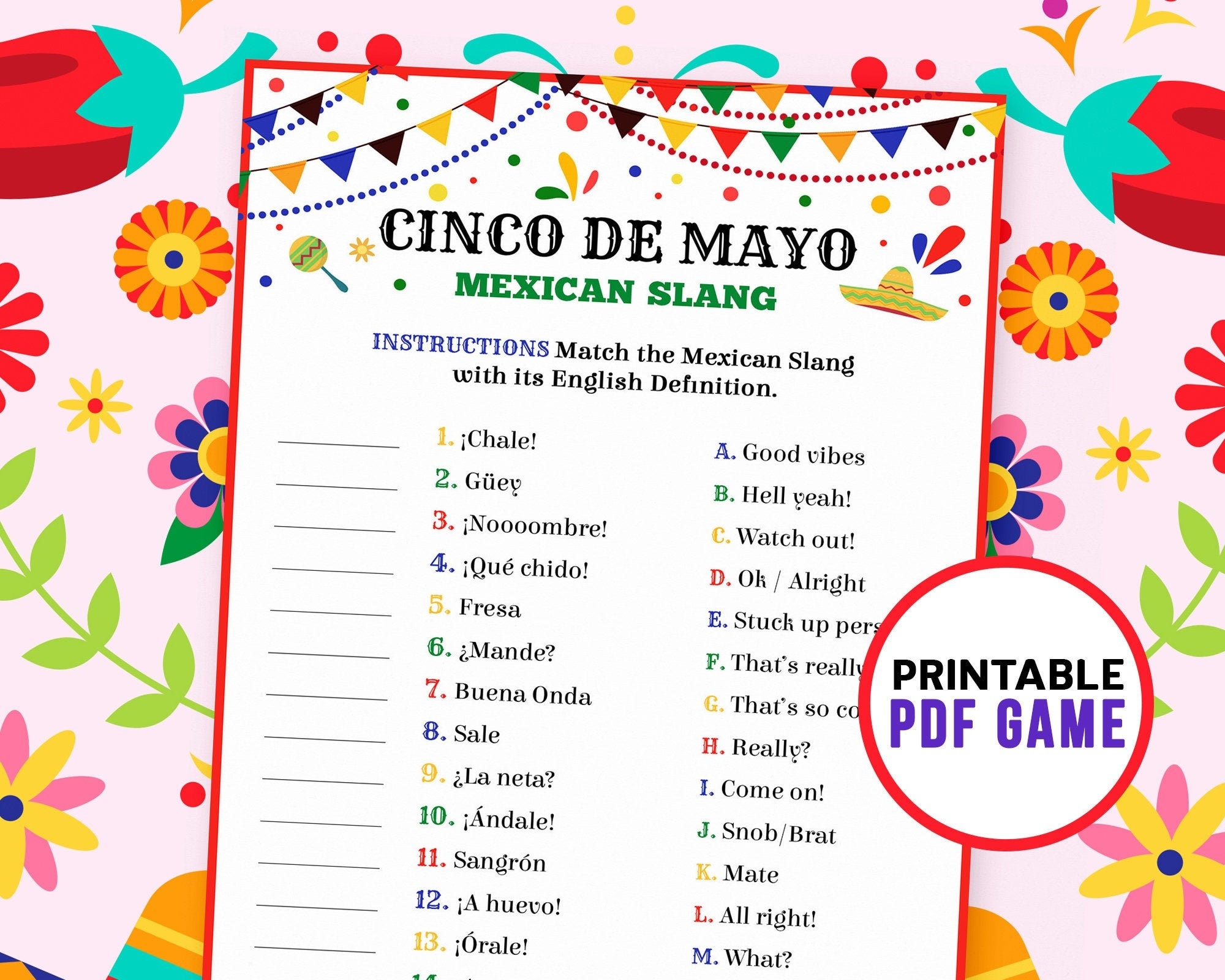 Cinco De Mayo Games Mexican Slang Trivia Printable Game Adult Trivia Activity Family Games Etsy Israel