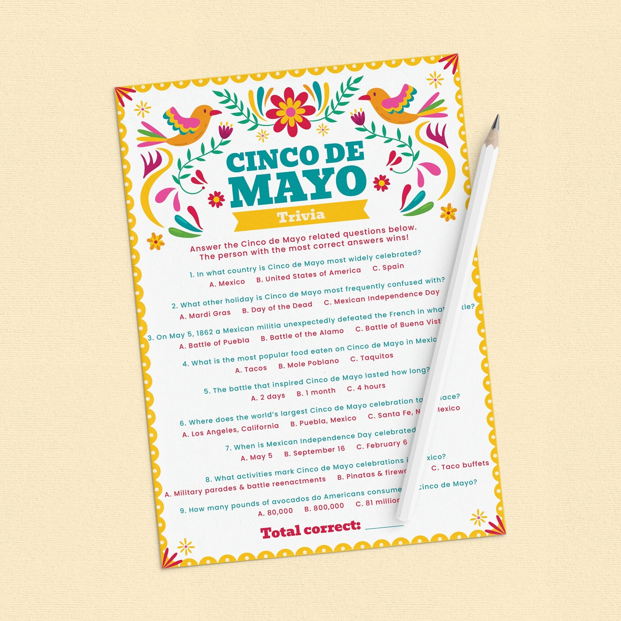 Cinco De Mayo Trivia Game Printable Cinco De Mayo Game For Adults Instant Download Trivia With Answers Mexican Trivia Quiz Office Party VM1 Etsy
