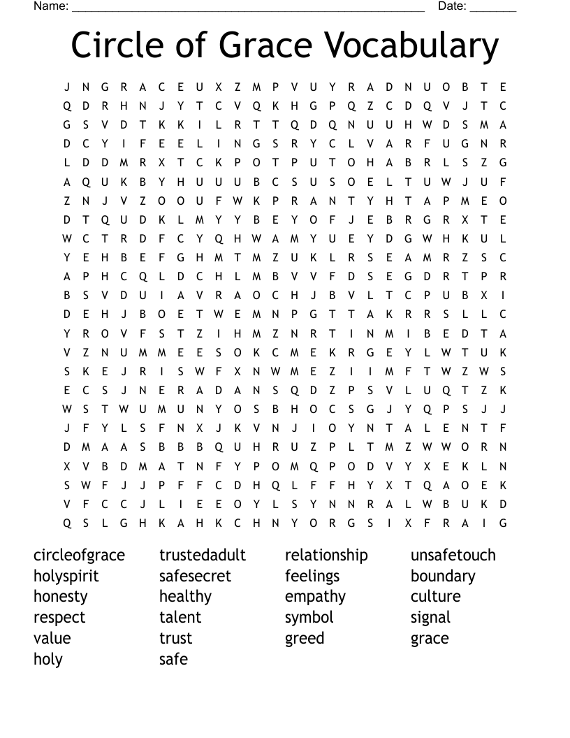 Circle Of Grace Vocabulary Word Search WordMint
