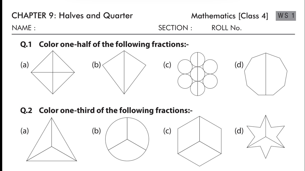 Class 4 Maths Chapter 9 Halves And Quarters Worksheet Solution With Explanation YouTube