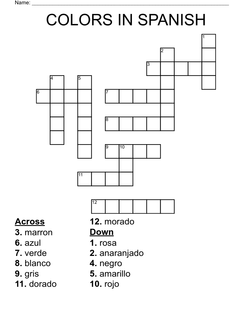 Spanish Crossword Puzzles Printable