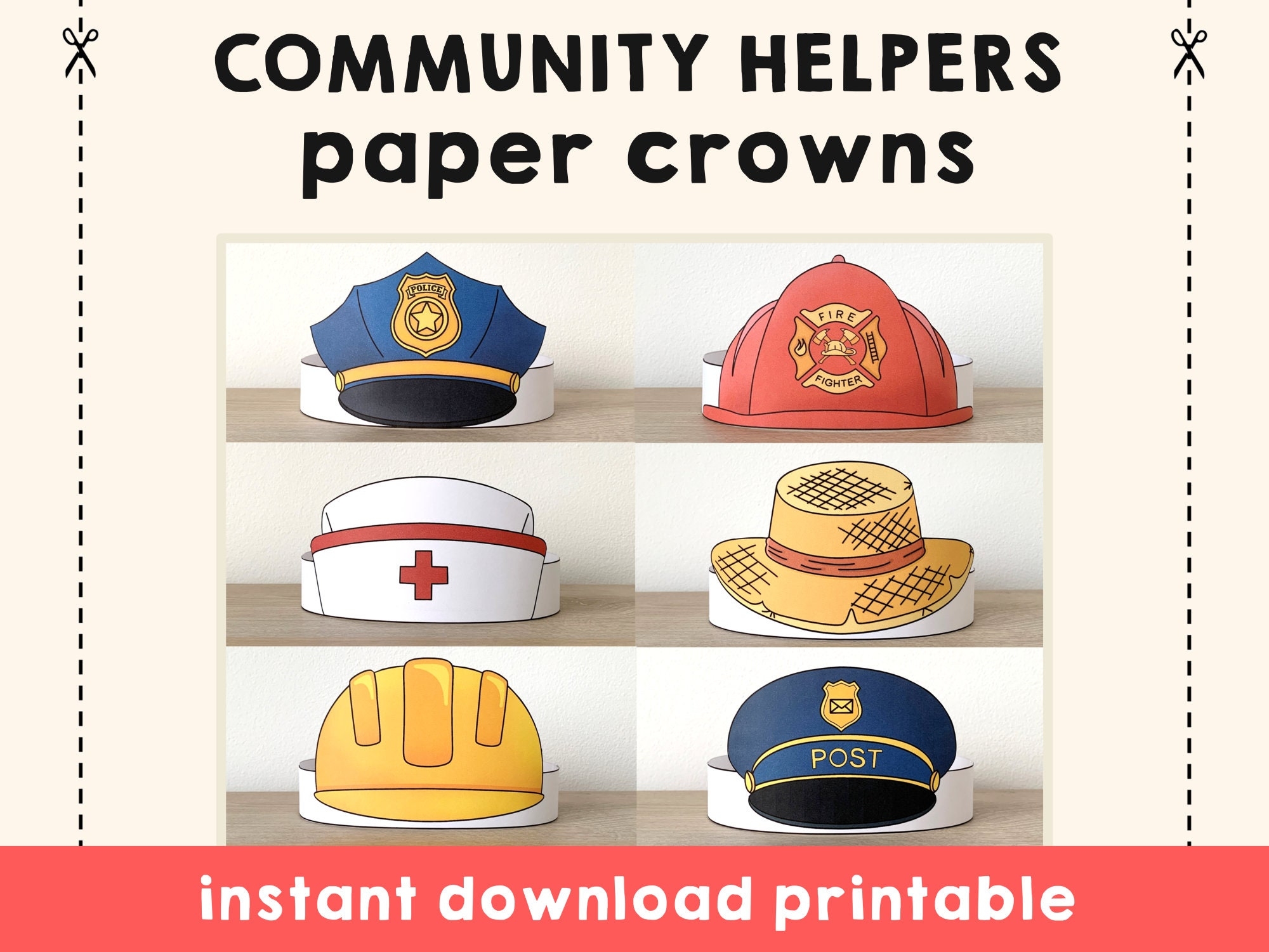 Free Printable Community Helpers Paper Hats