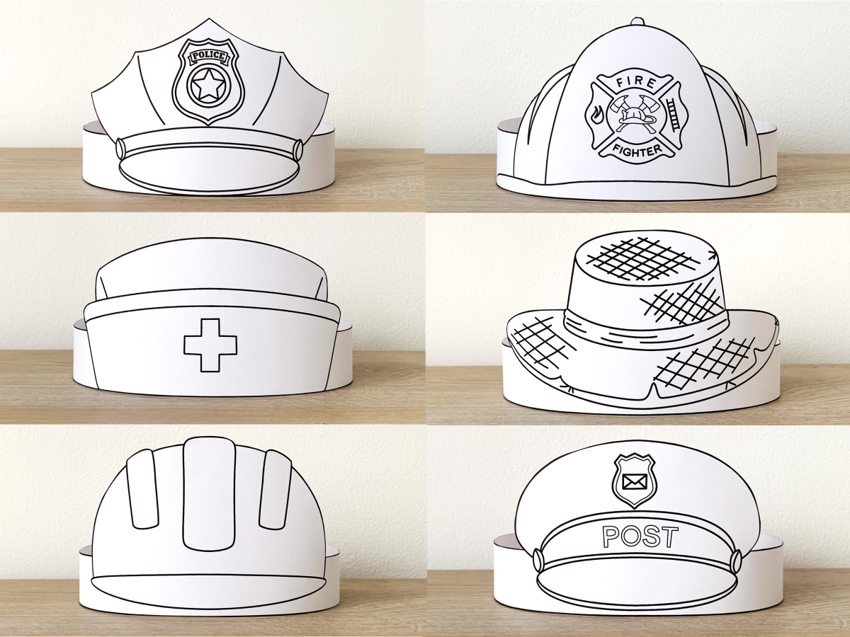 Community Helpers Paper Hats Career Day Printable Paper Coloring Craft Made By Teachers Paper Hat Community Helpers Community Helpers Crafts