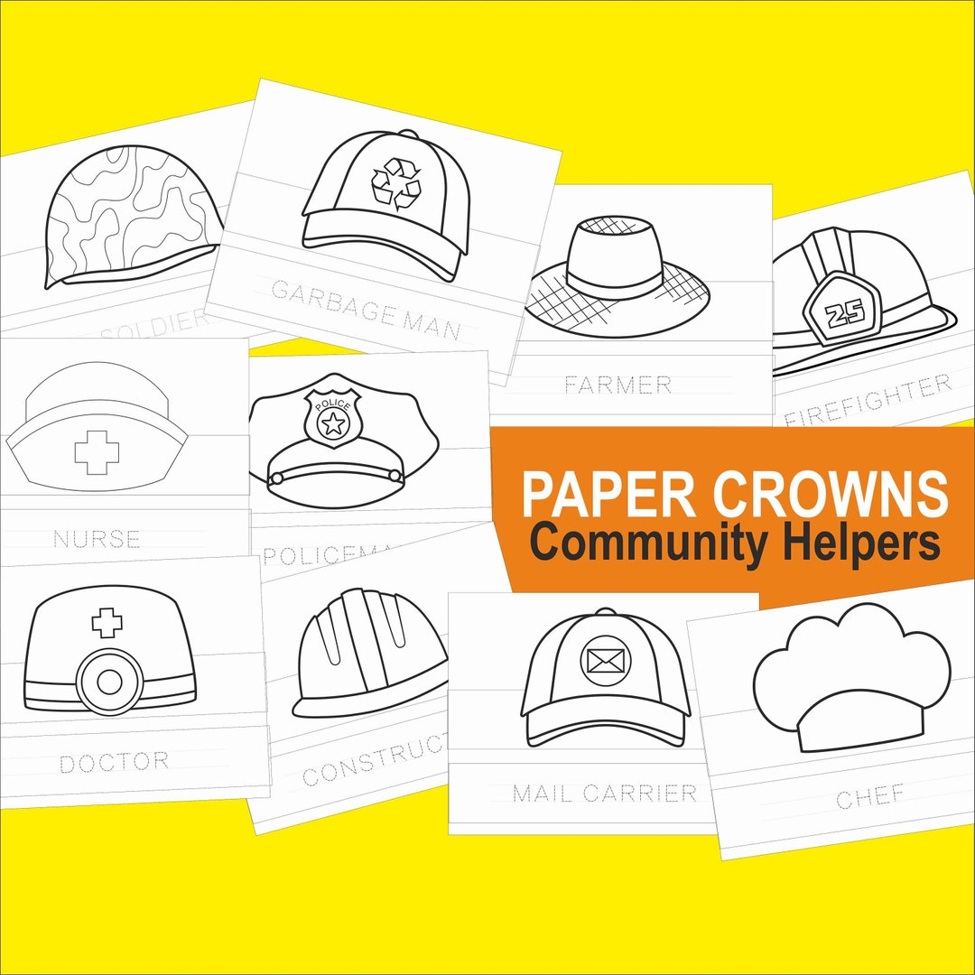 Community Helpers Printable Hats Community Helpers Paper Crowns Printable Kids Craft Birthday Party Costume Download Paper Printable Etsy