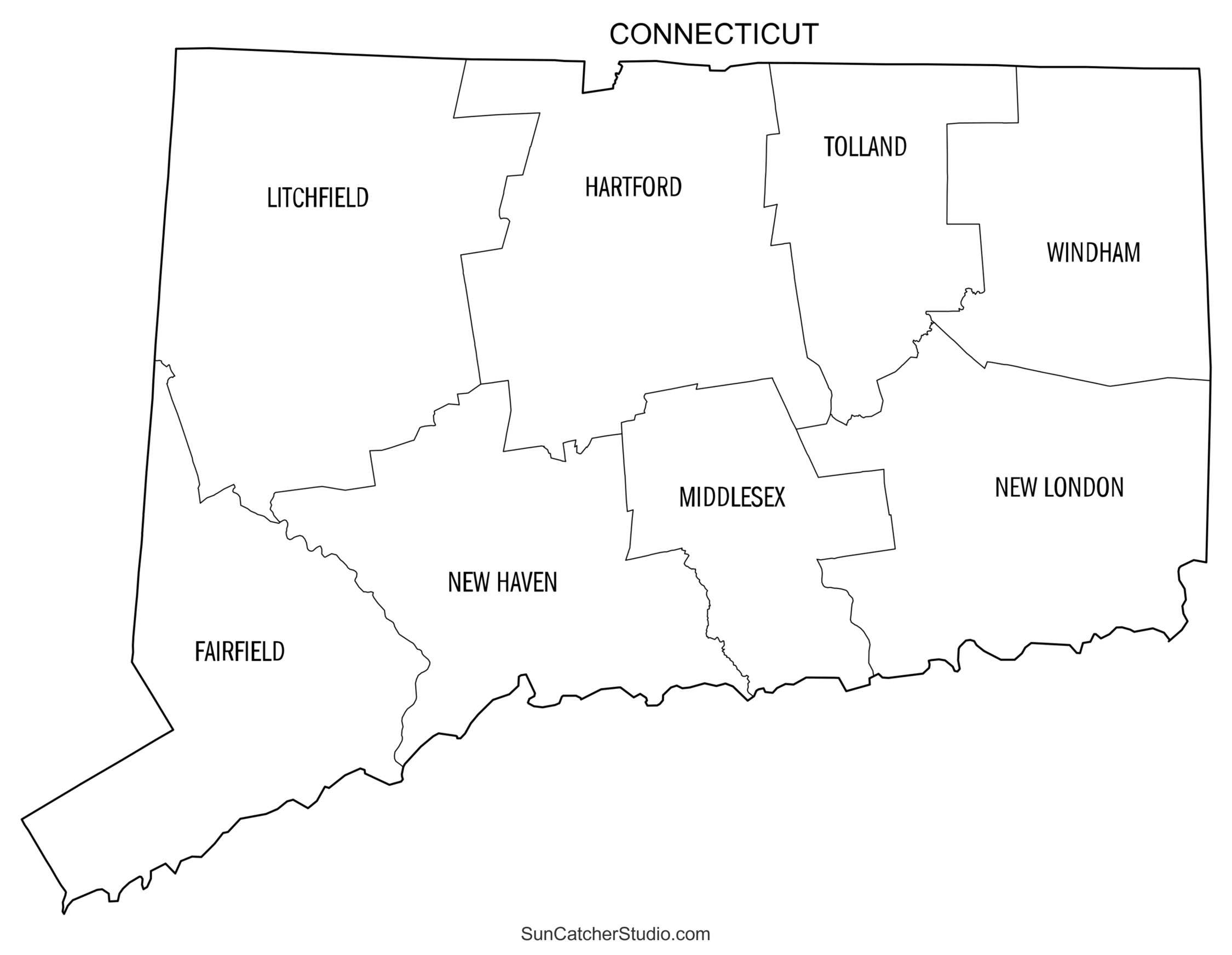 Connecticut County Map Printable State Map With County Lines DIY Projects Patterns Monograms Designs Templates
