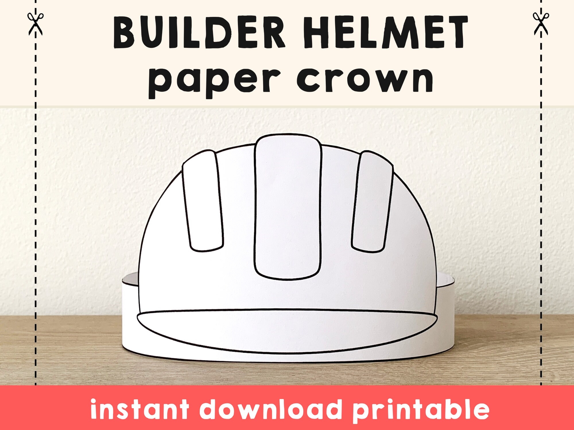 Construction Worker Builder Helmet Paper Crown Party Coloring Printable Kids Craft Costume Birthday Printable Favor Instant Download Etsy